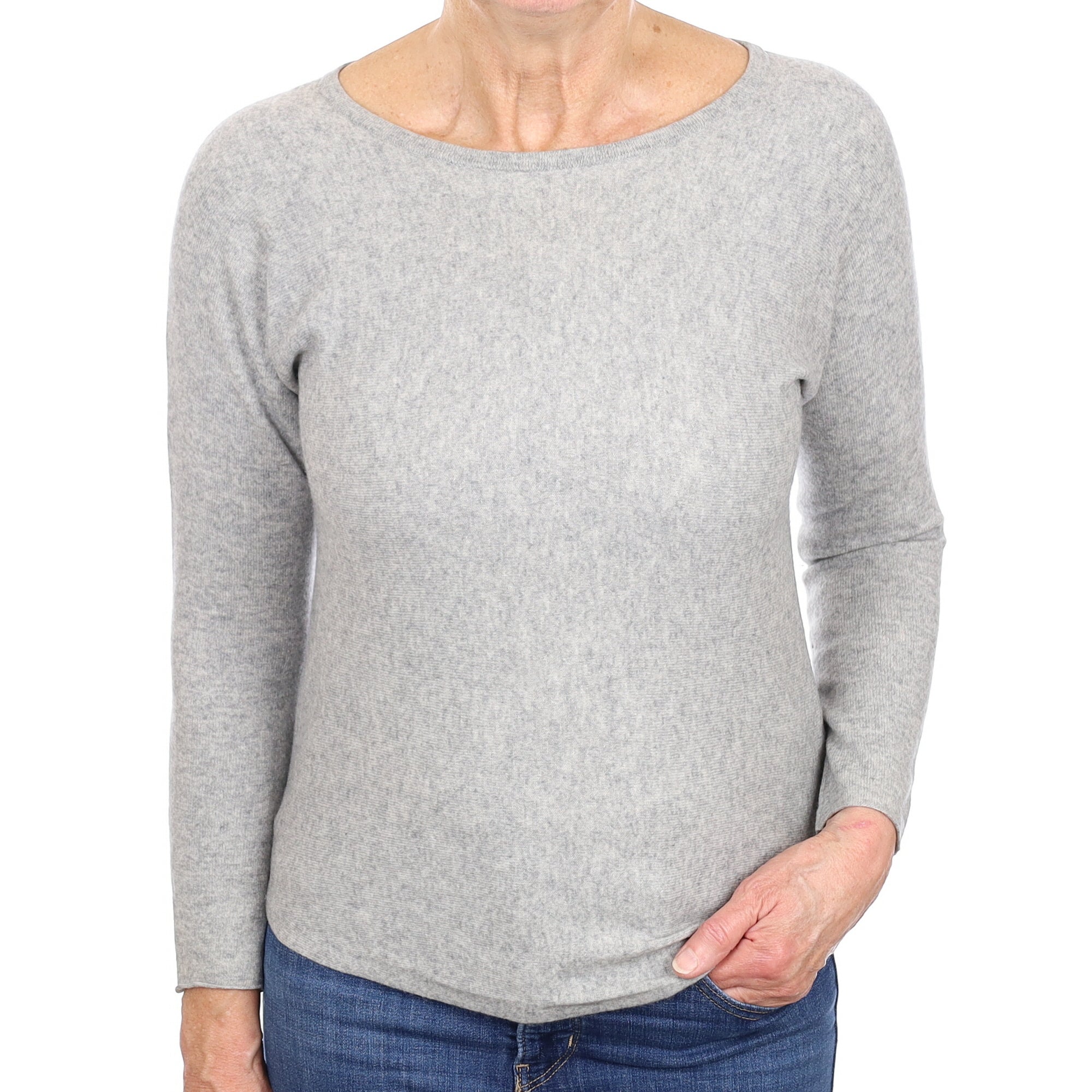 Smoke Grey Cashmere Batwing Boat Neck Jumper Medium