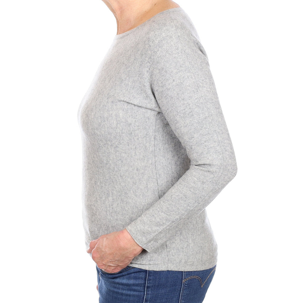 Smoke Grey Cashmere Batwing Boat Neck Jumper Medium