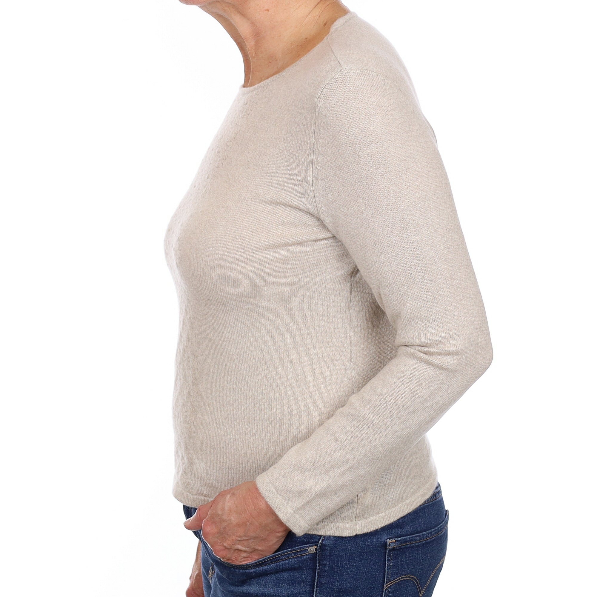 Oatmeal Cashmere Textured Front Crew Neck Jumper Medium