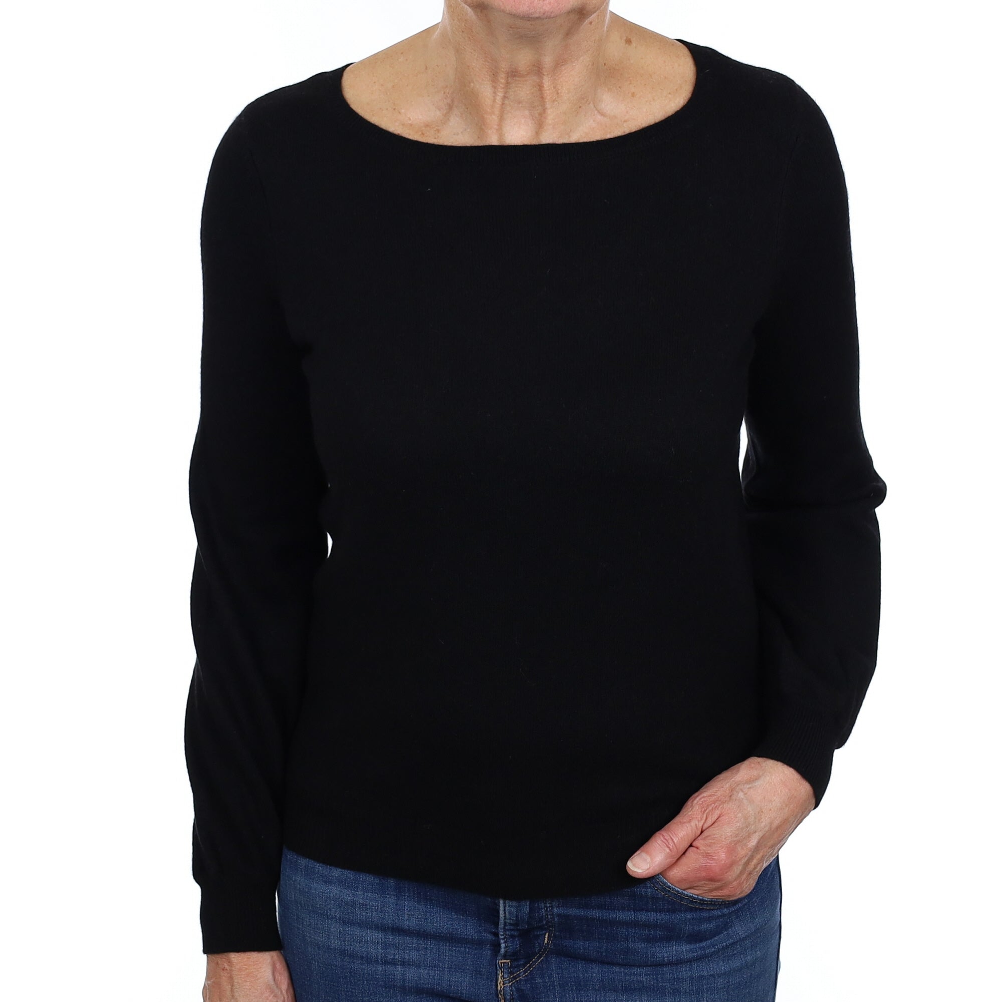 Black Cashmere Balloon Sleeve Boat Neck Jumper Medium