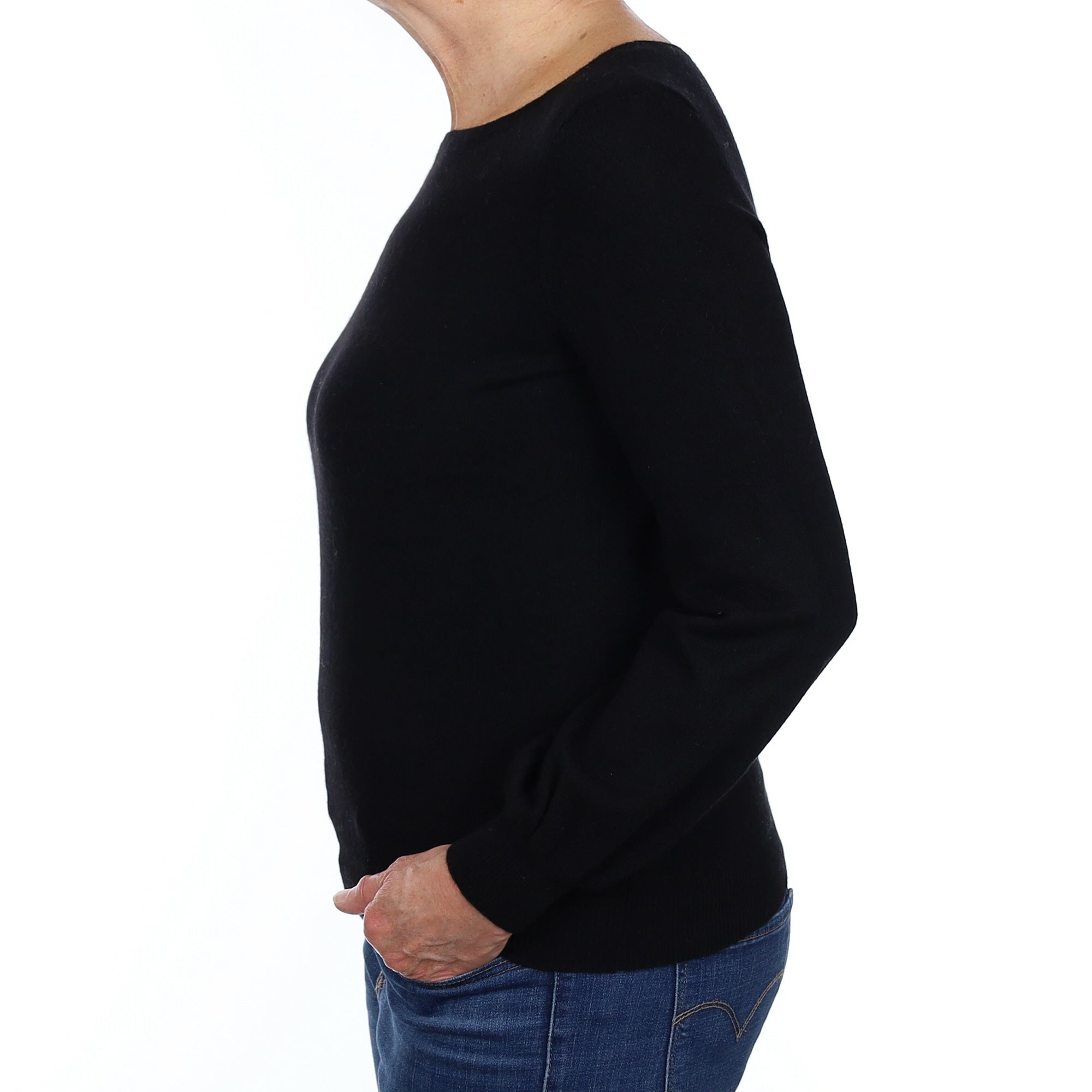 Black Cashmere Balloon Sleeve Boat Neck Jumper Medium