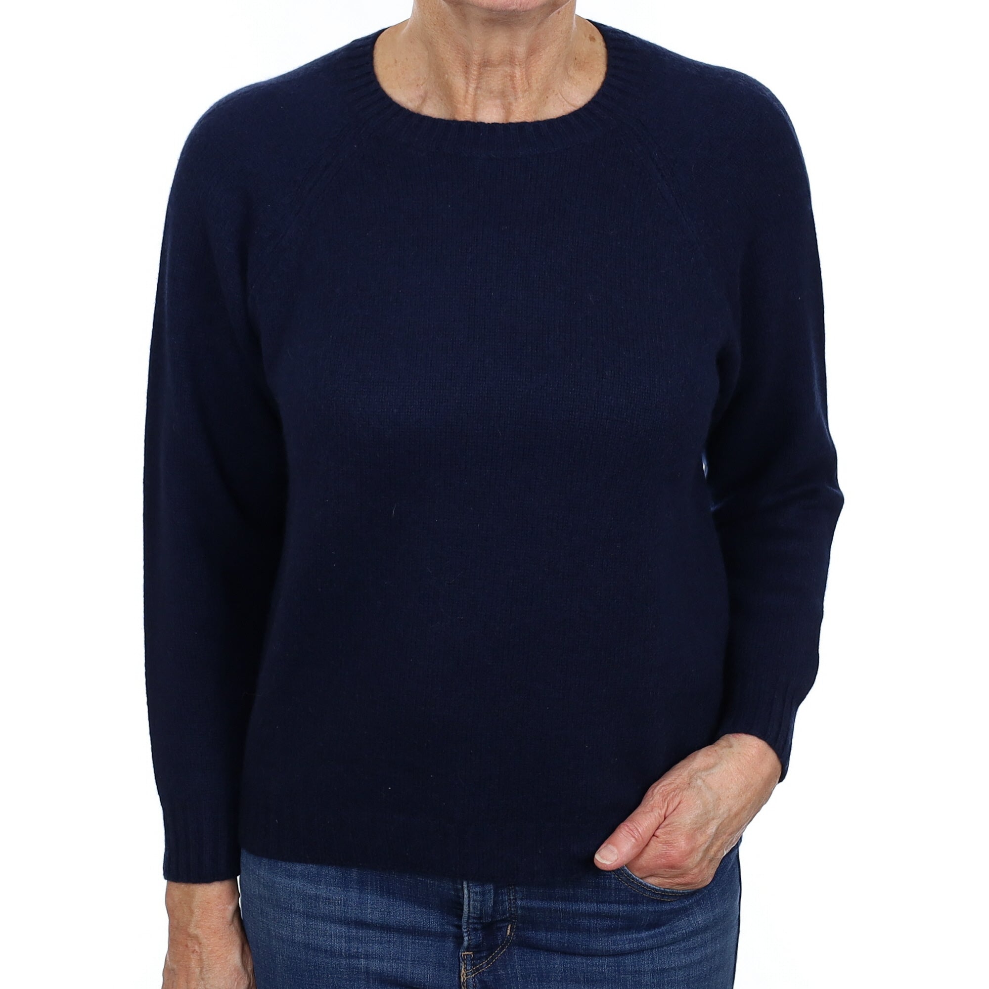 Navy Blue Cashmere Boxy Crew Neck Jumper Medium