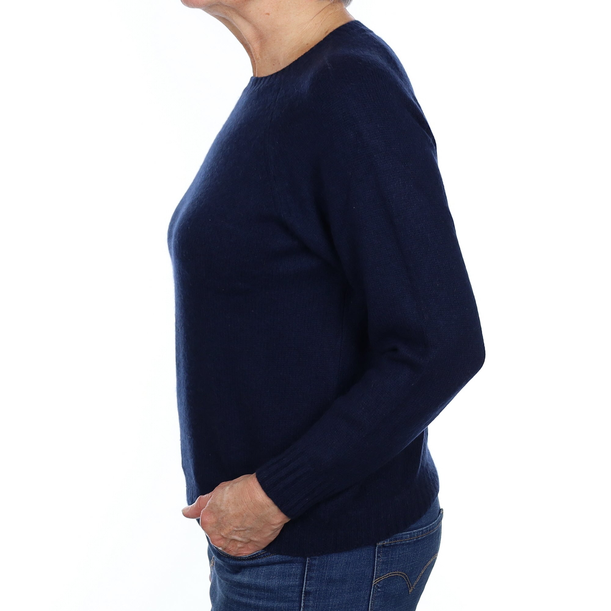 Navy Blue Cashmere Boxy Crew Neck Jumper Medium