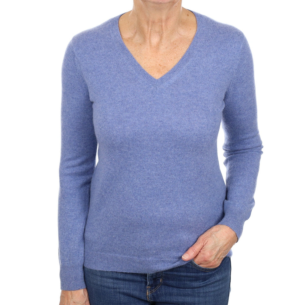 Denim Blue Cashmere V Neck Jumper Medium