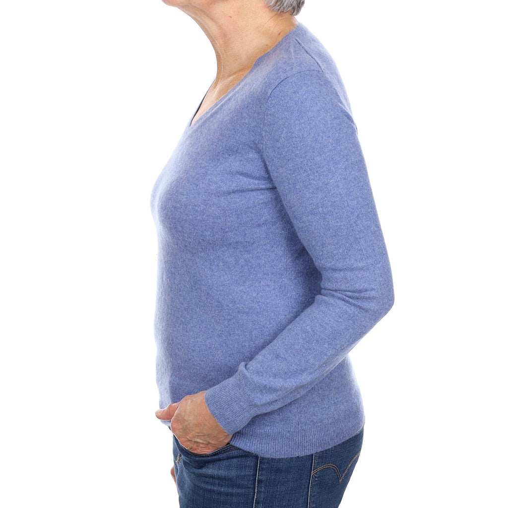 Denim Blue Cashmere V Neck Jumper Medium