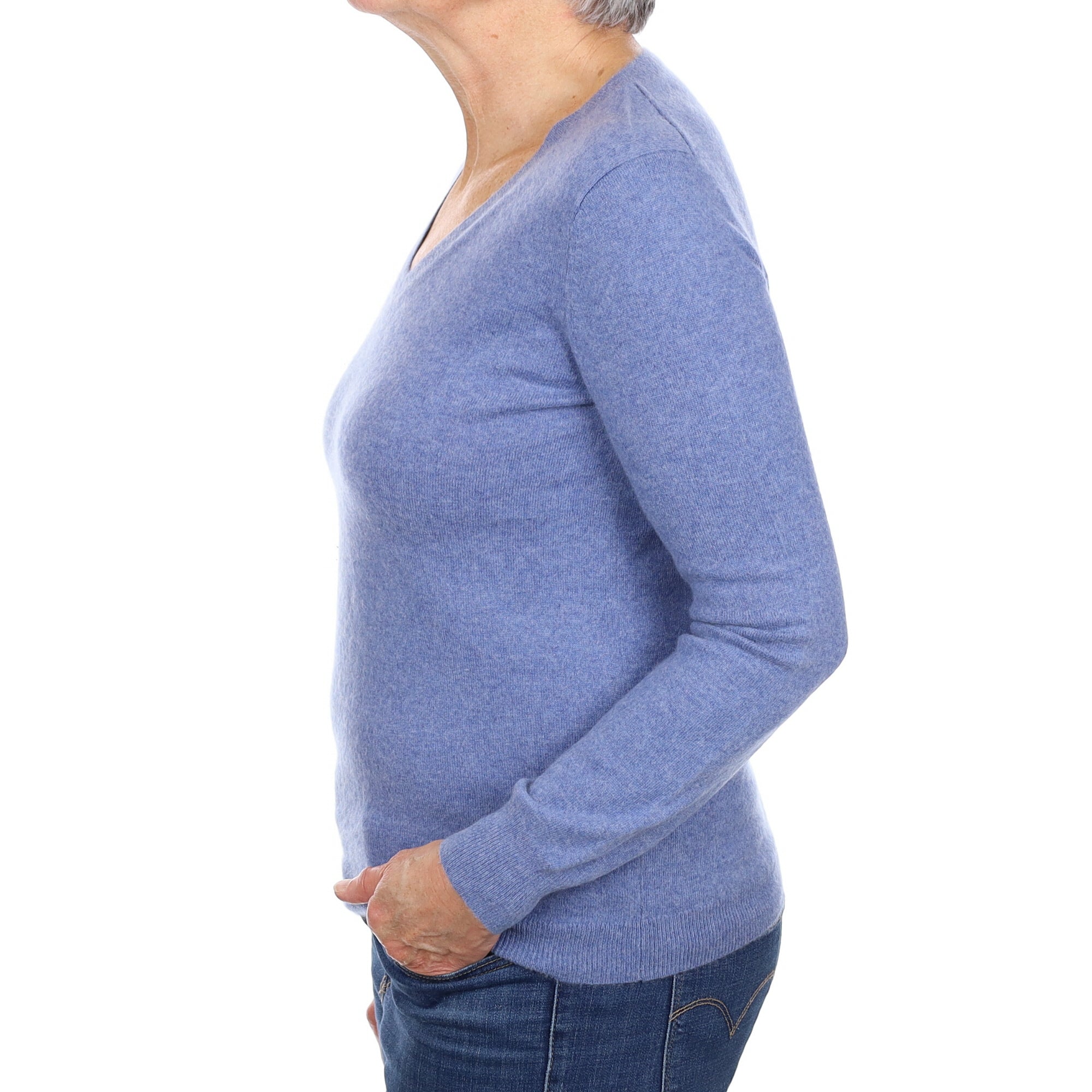 Denim Blue Cashmere V Neck Jumper Medium