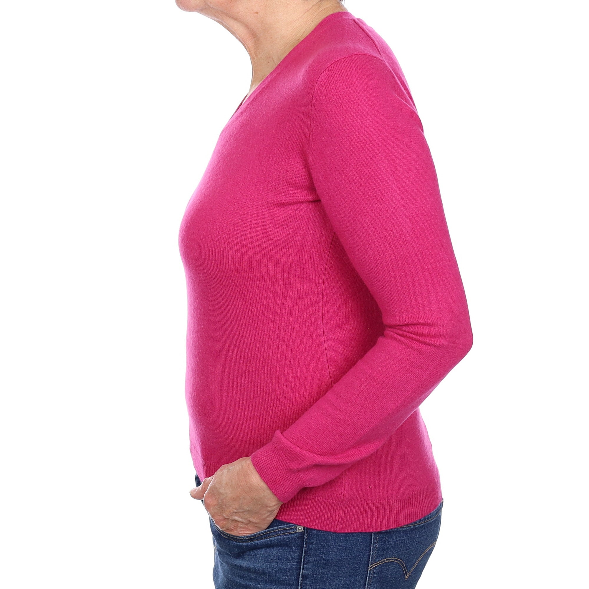 Fuchsia Pink Cashmere V Neck Jumper Medium