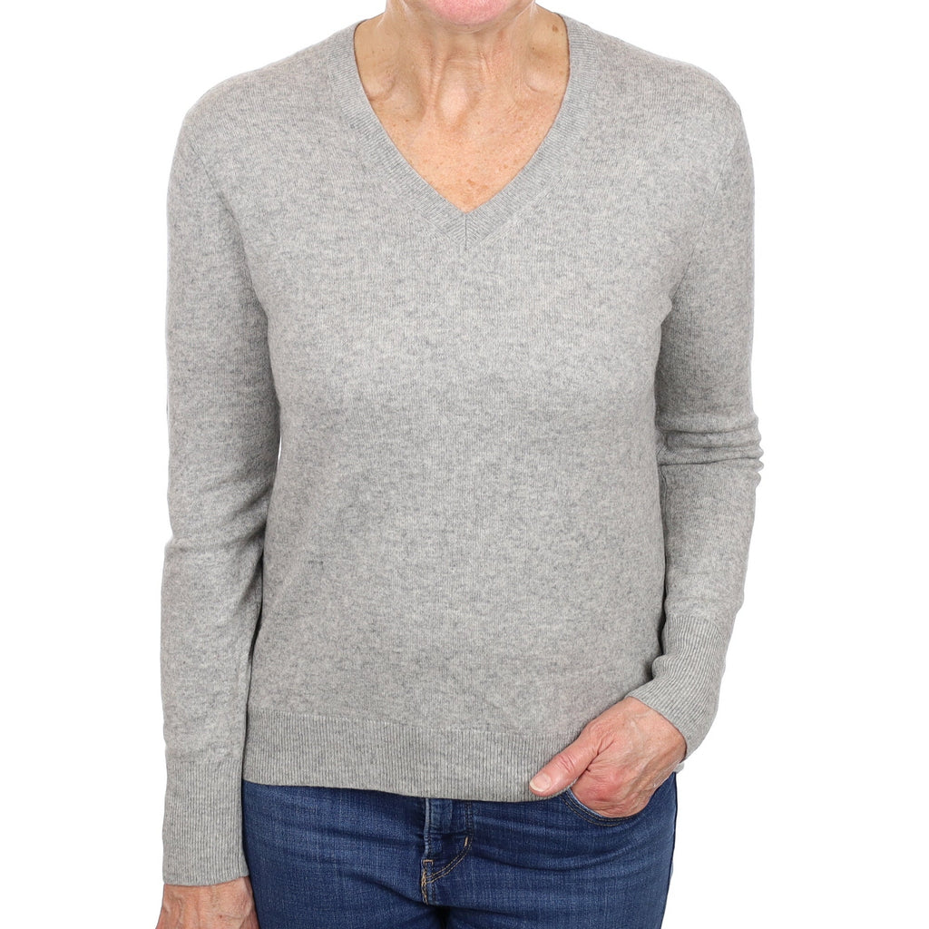 Smoke Grey Cashmere V Neck Jumper Medium