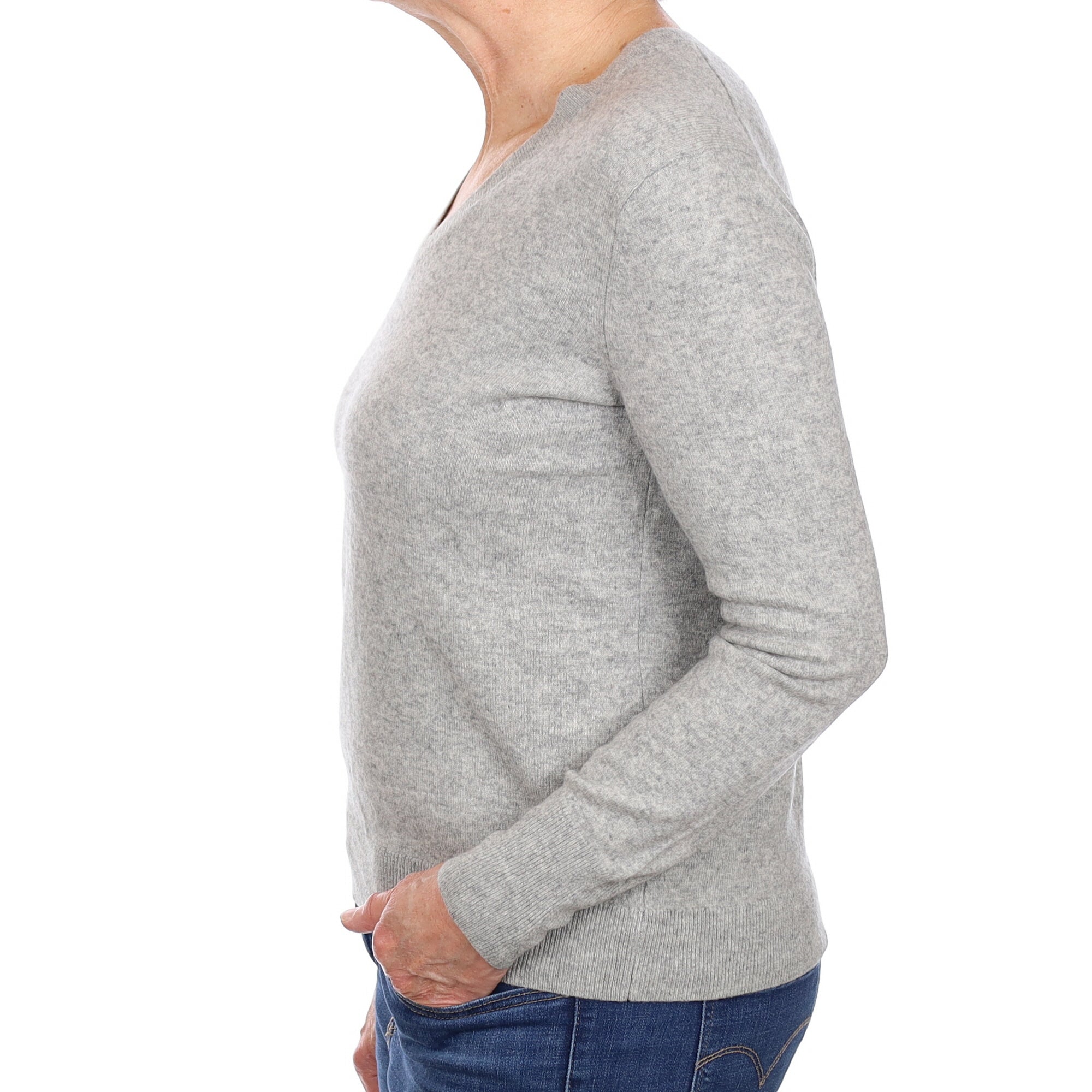 Smoke Grey Cashmere V Neck Jumper Medium