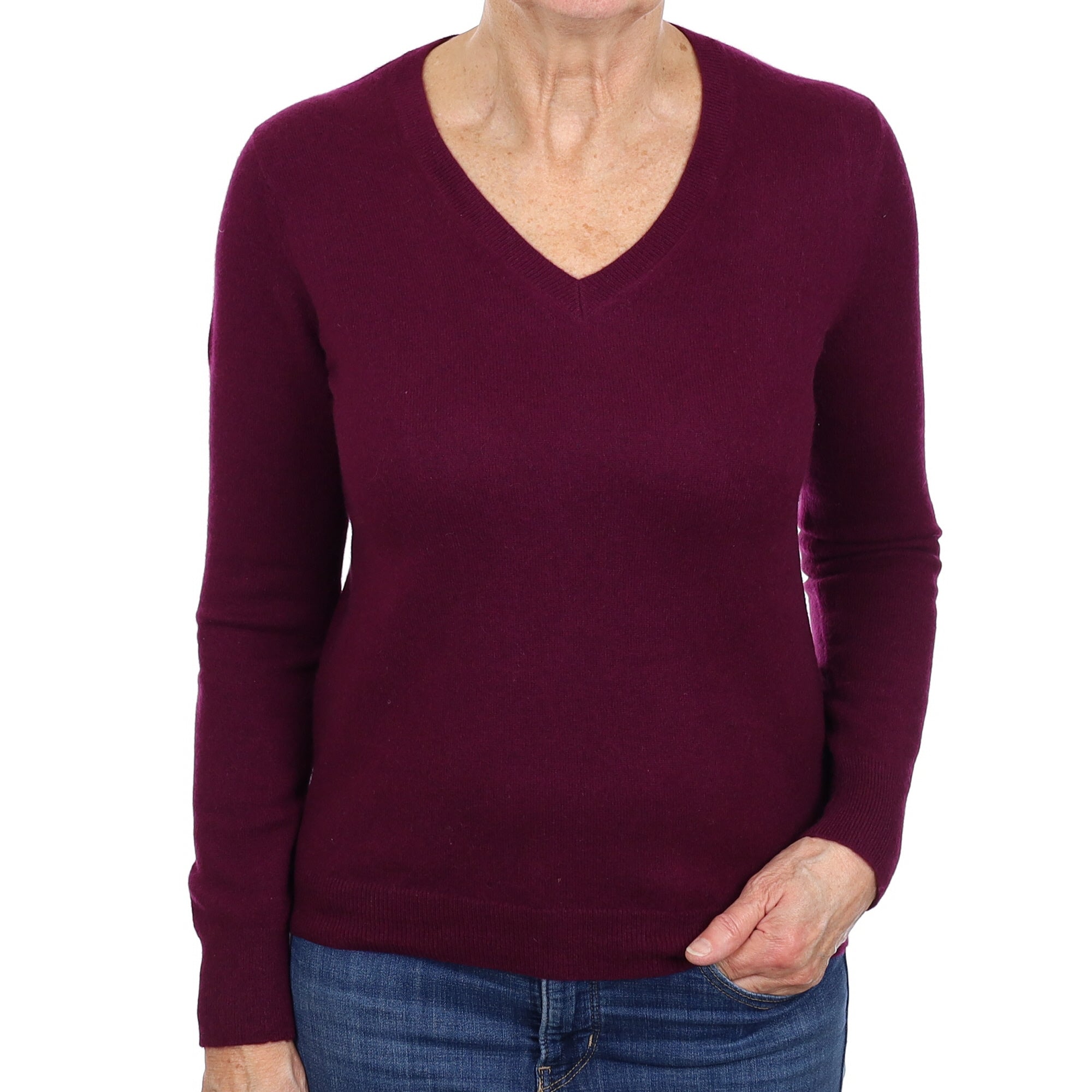 Fig Purple Cashmere V Neck Jumper Medium