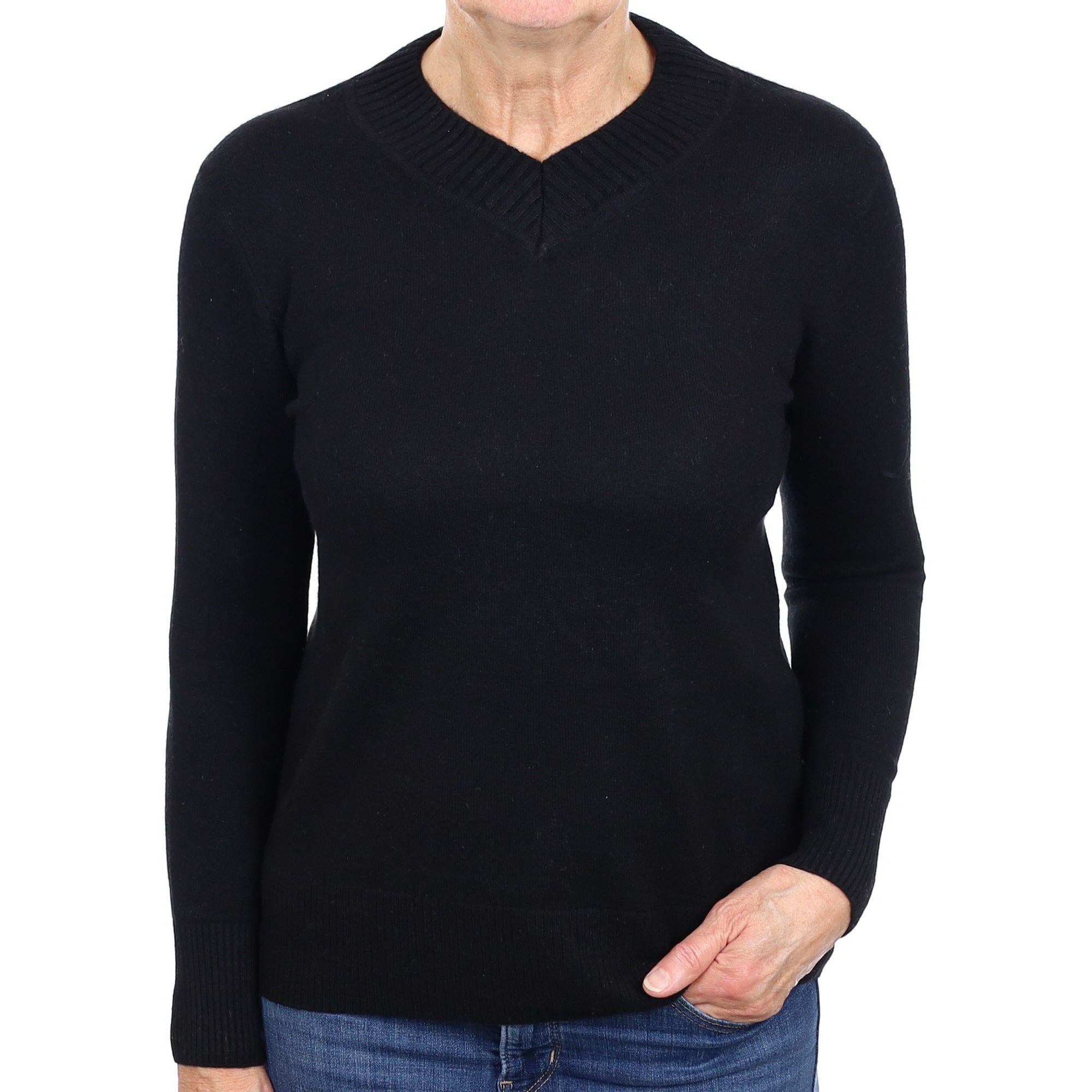 Black Cashmere V Neck Jumper Medium