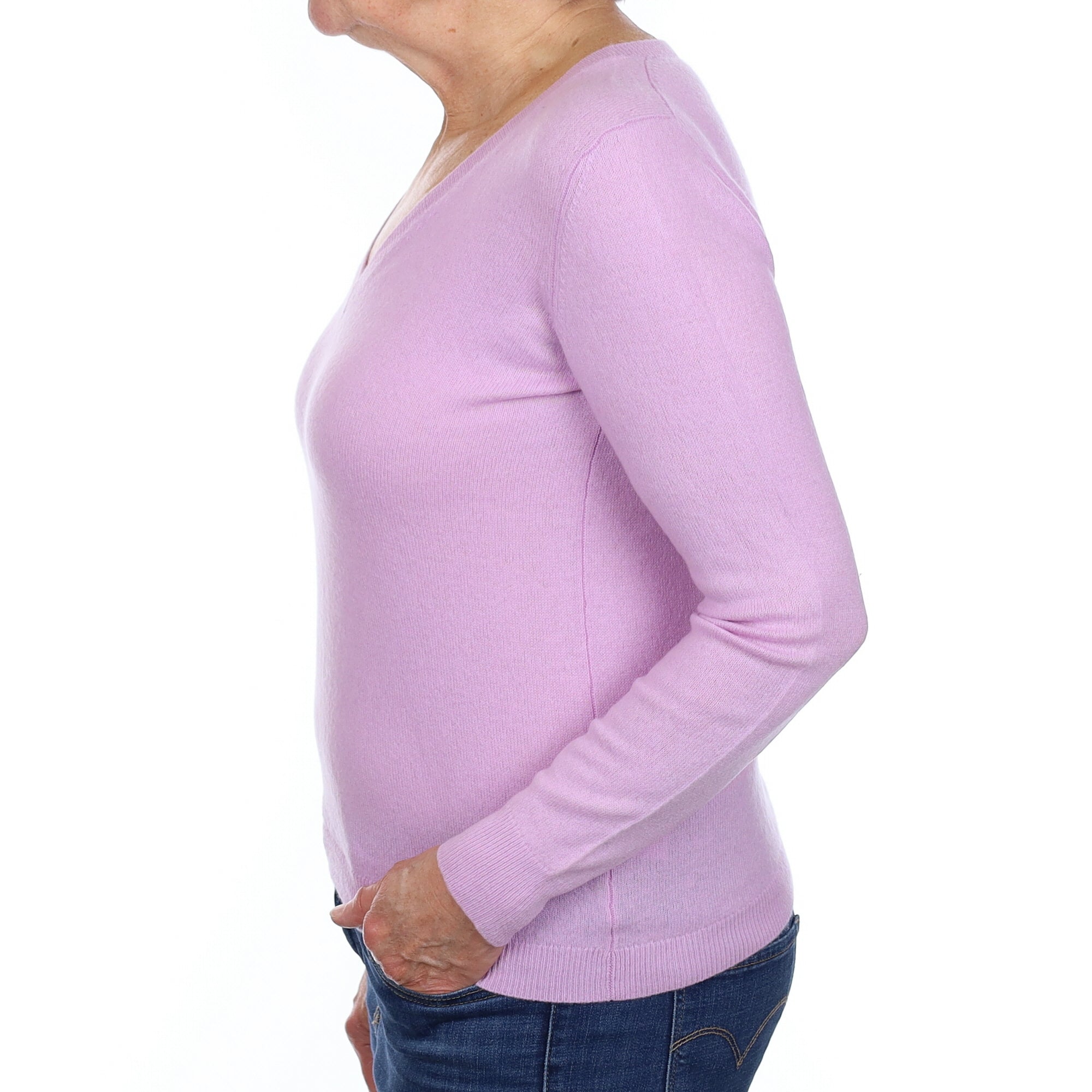 Lilac Purple Cashmere V Neck Jumper Medium