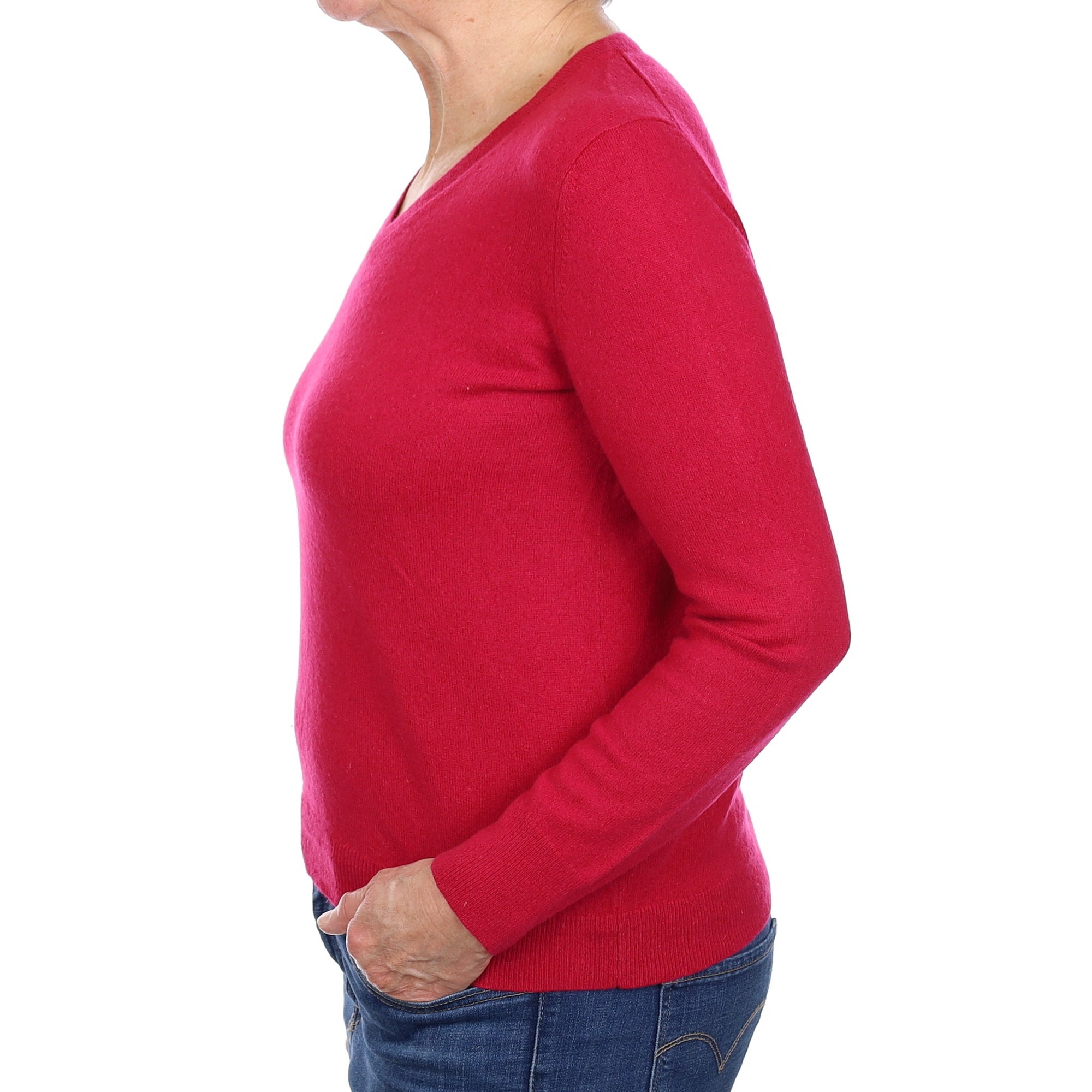 Cherry Pink Cashmere V Neck Jumper Medium