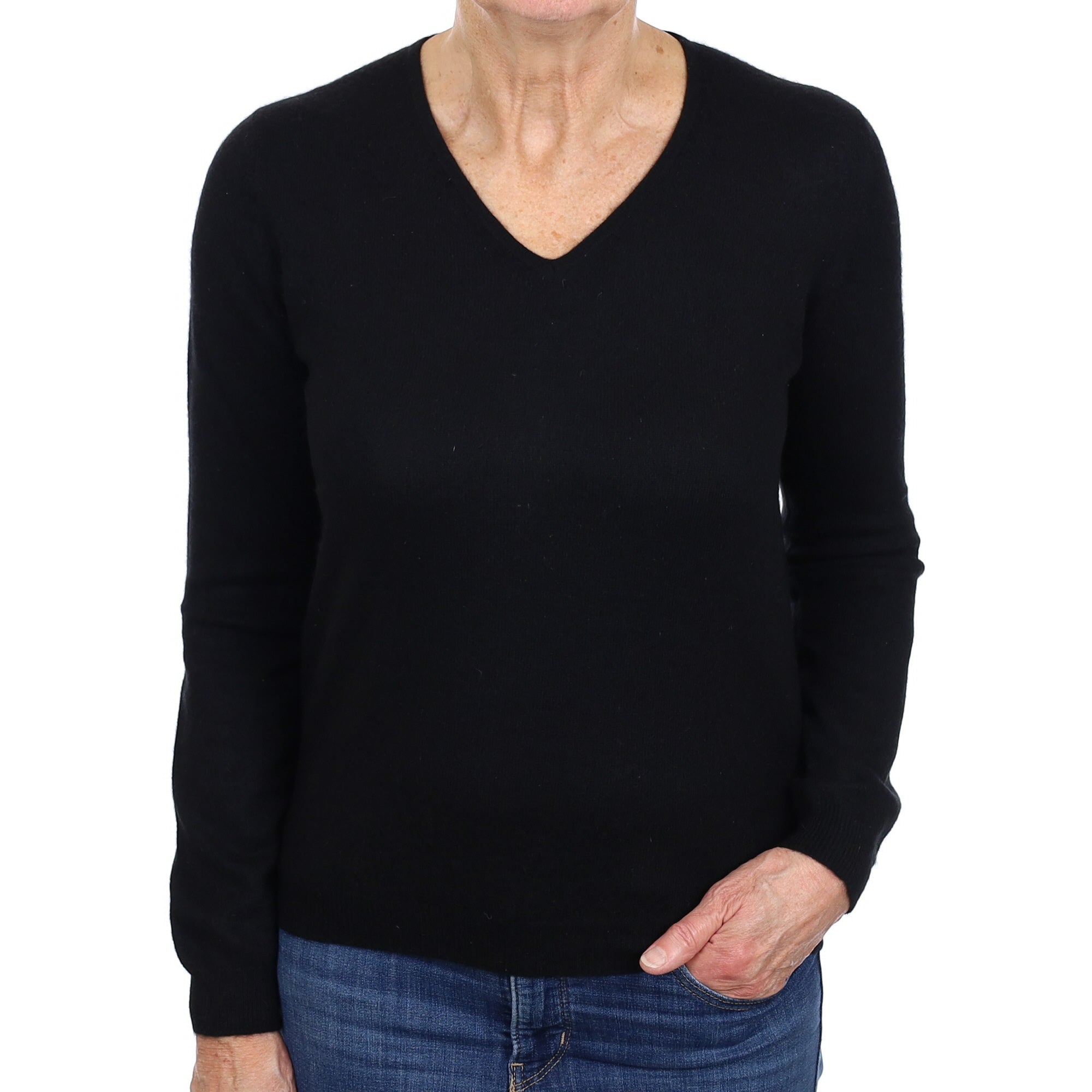Black Cashmere V Neck Jumper Medium