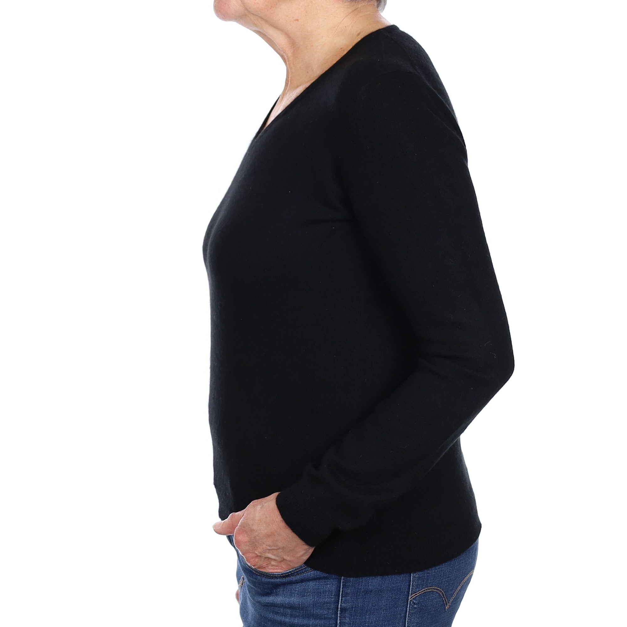 Black Cashmere V Neck Jumper Medium