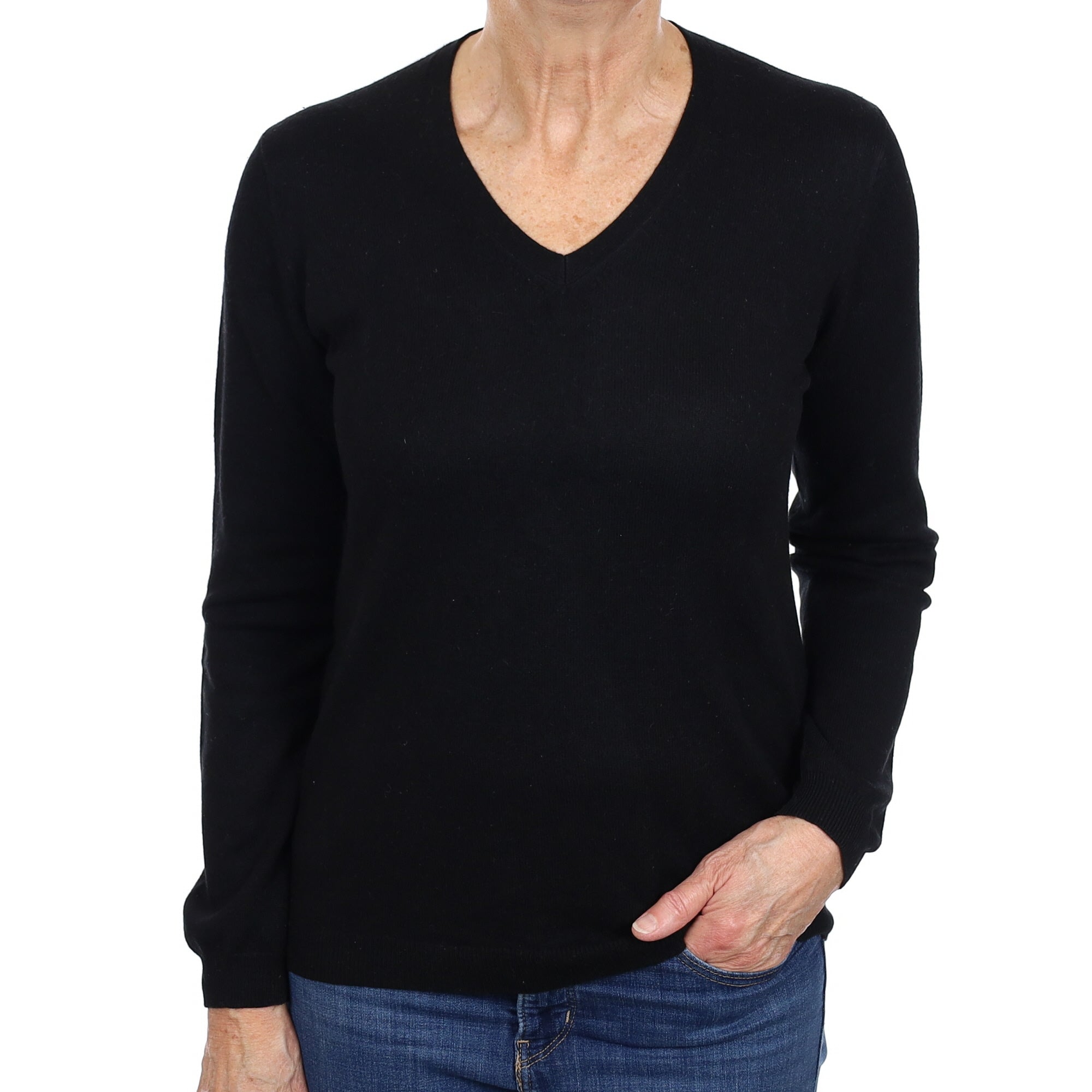 Black Cashmere V Neck Jumper Medium