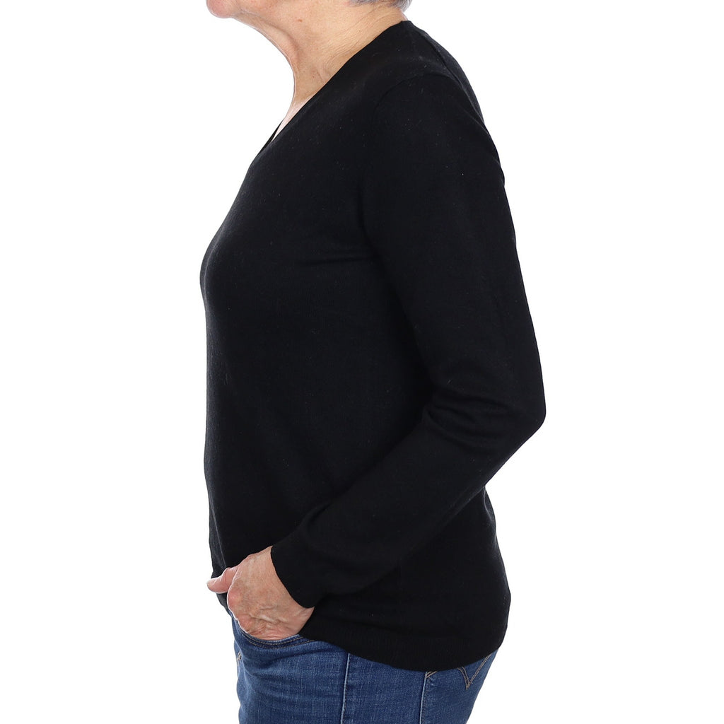 Black Cashmere V Neck Jumper Medium