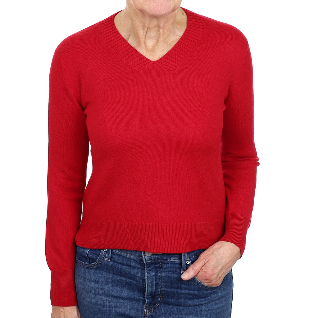 Ruby Red Cashmere V Neck Jumper Medium