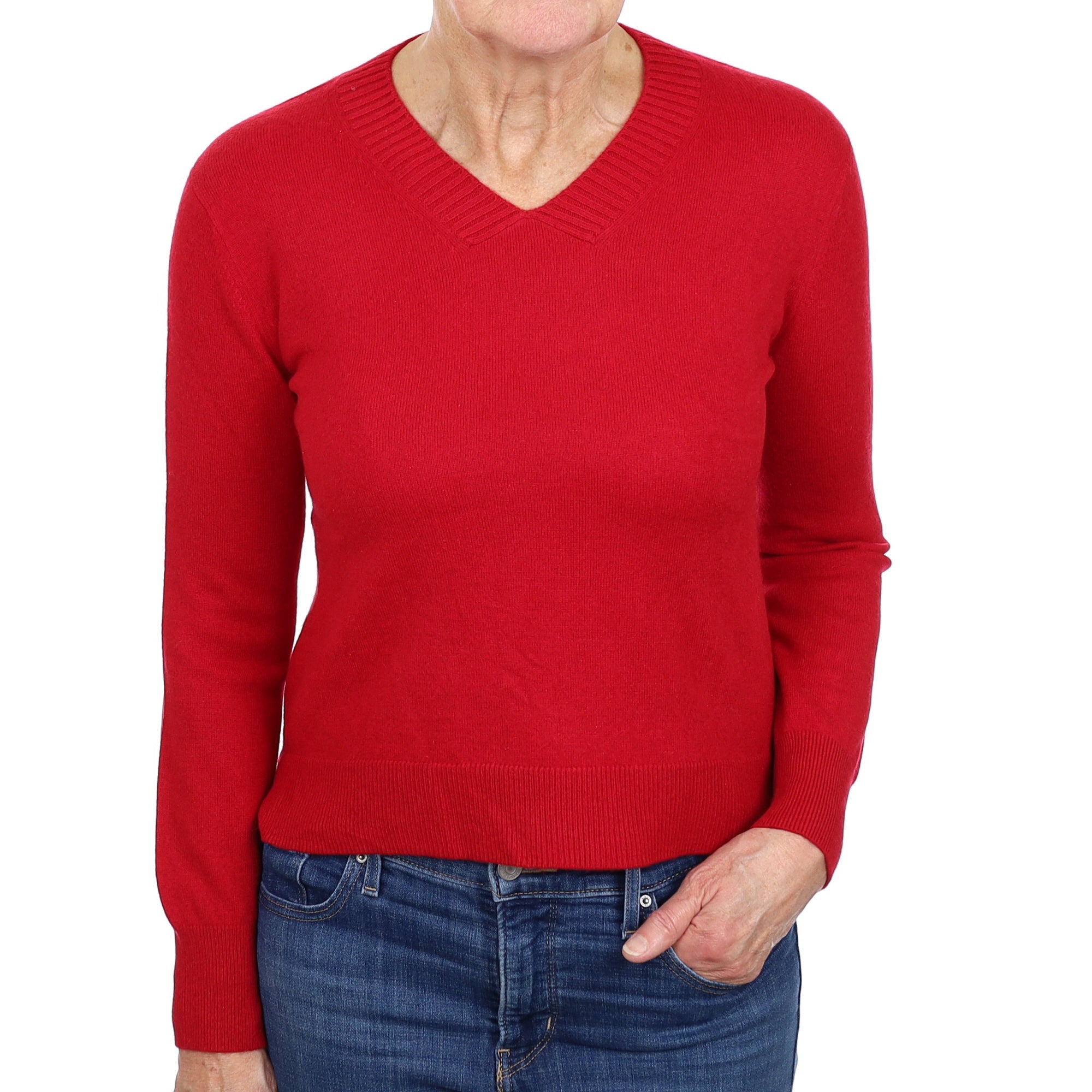 Ruby Red Cashmere V Neck Jumper Medium