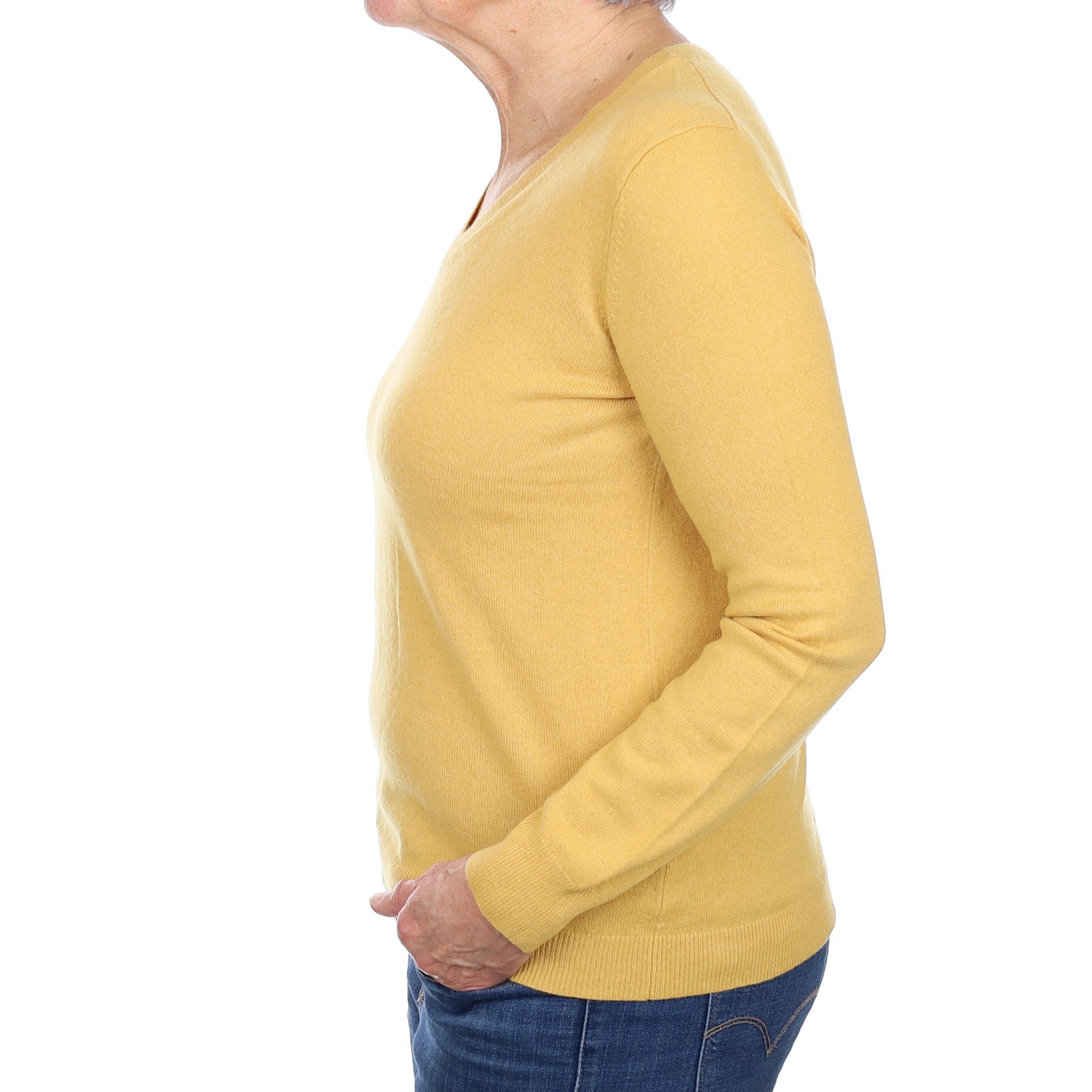 Flaxen Yellow Cashmere V Neck Jumper Medium