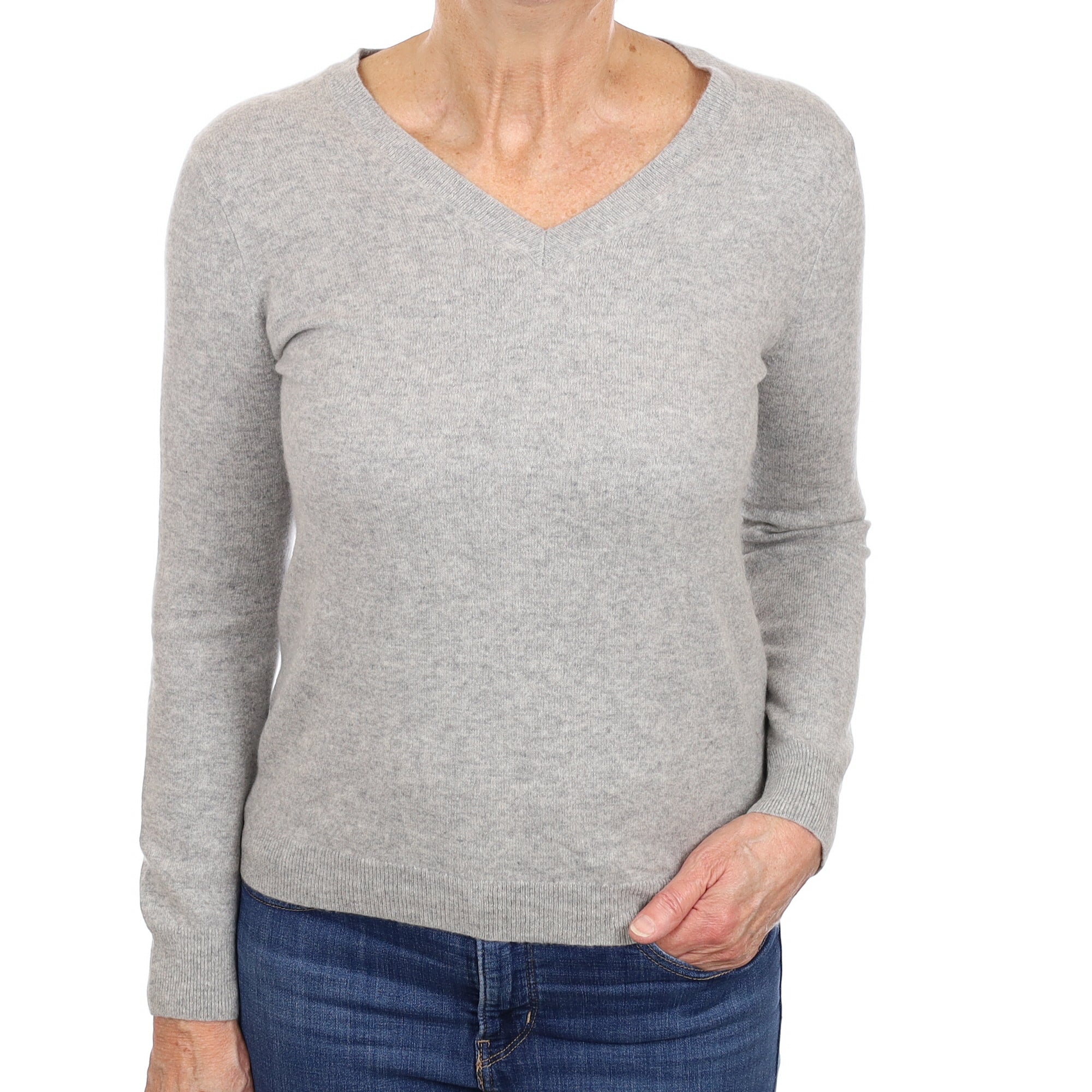 Smoke Grey Cashmere V Neck Jumper Medium