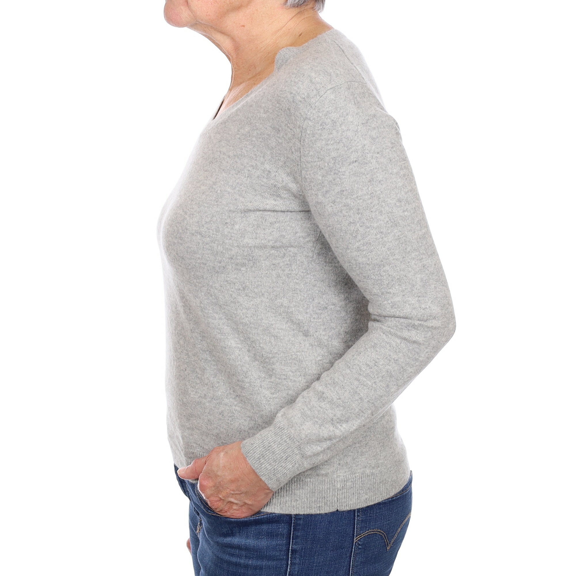 Smoke Grey Cashmere V Neck Jumper Medium