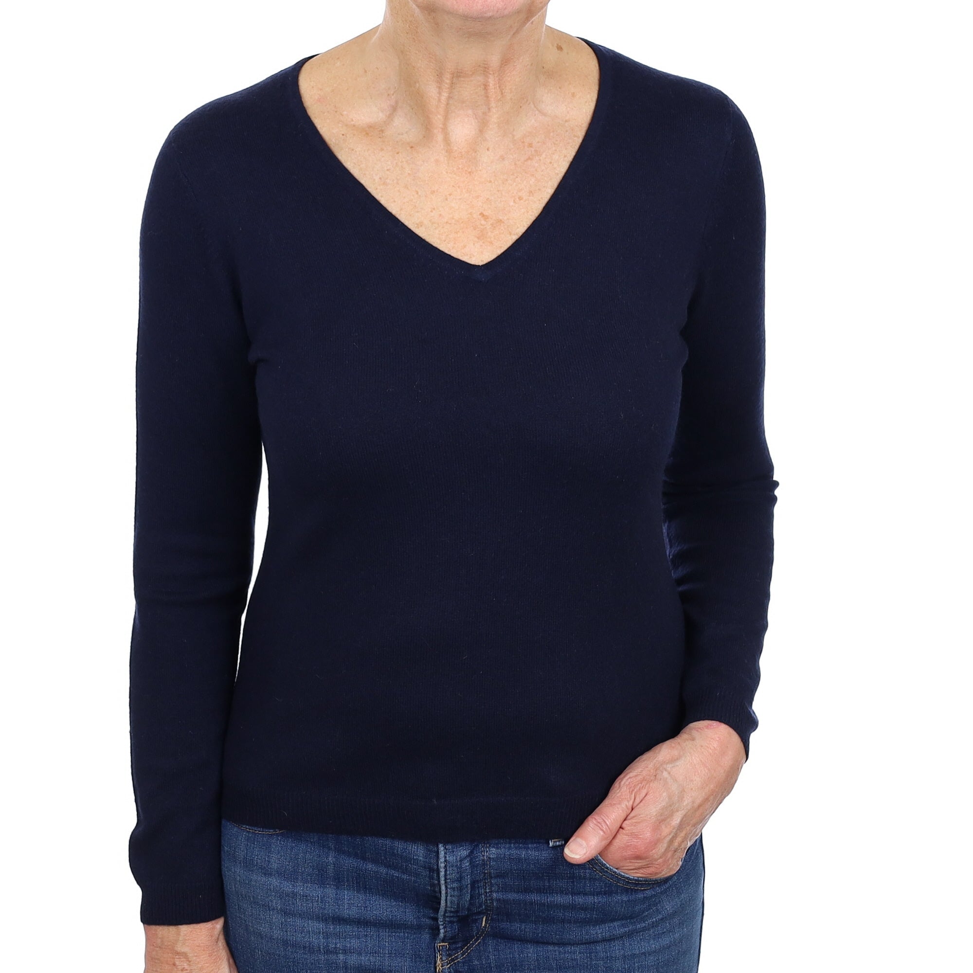 Navy Blue Cashmere V Neck Jumper Medium