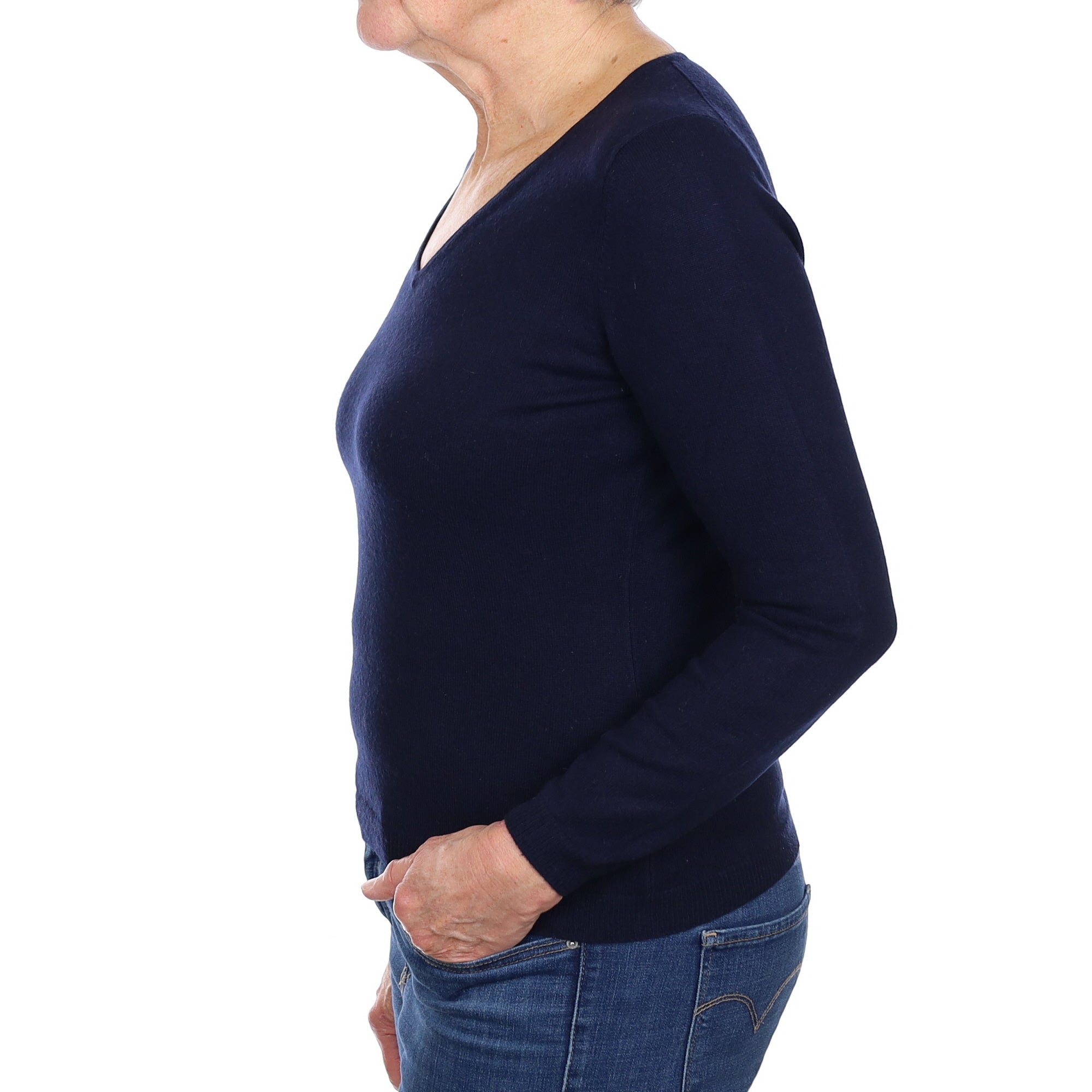 Navy Blue Cashmere V Neck Jumper Medium
