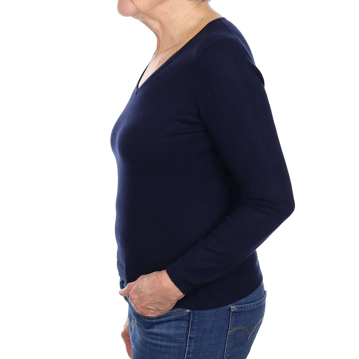 Navy Blue Cashmere V Neck Jumper Medium