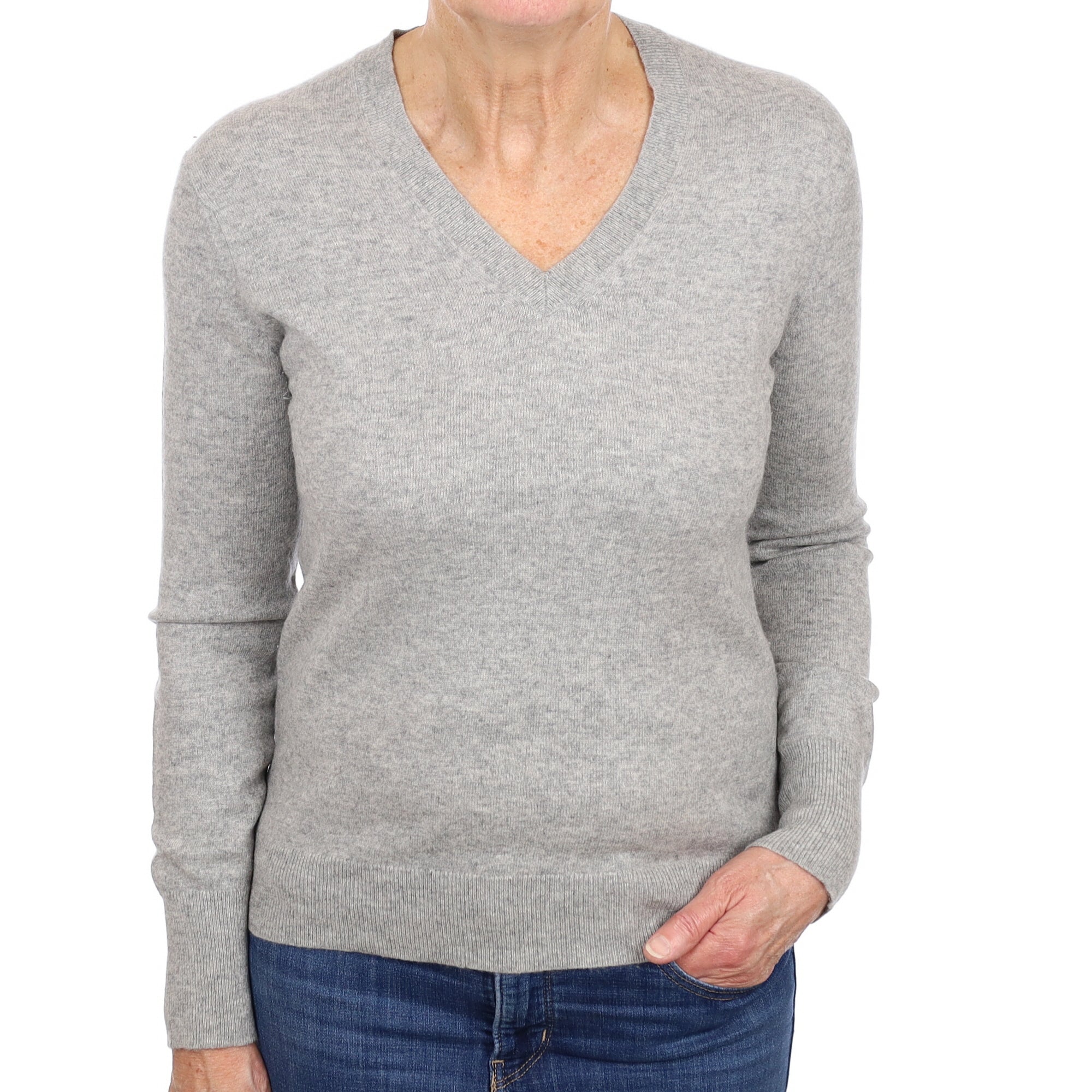 Smoke Grey Cashmere V Neck Jumper Medium