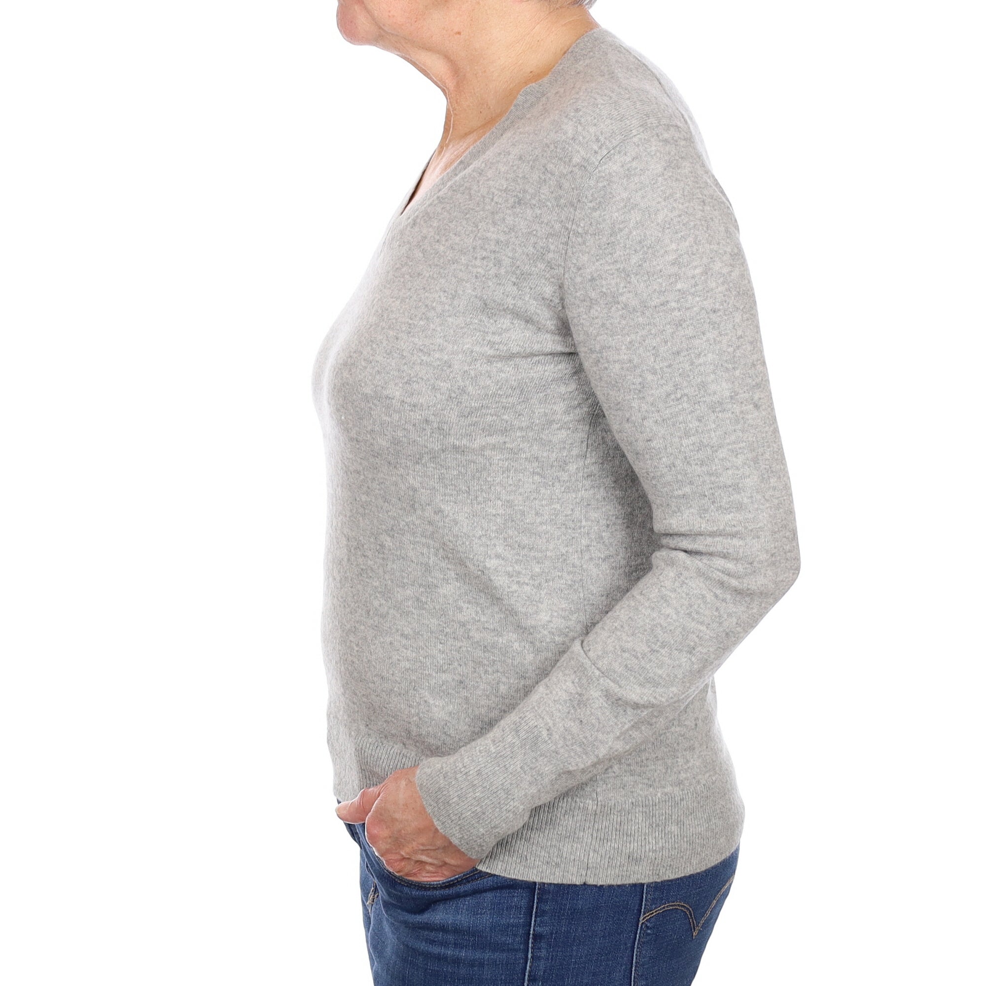 Smoke Grey Cashmere V Neck Jumper Medium
