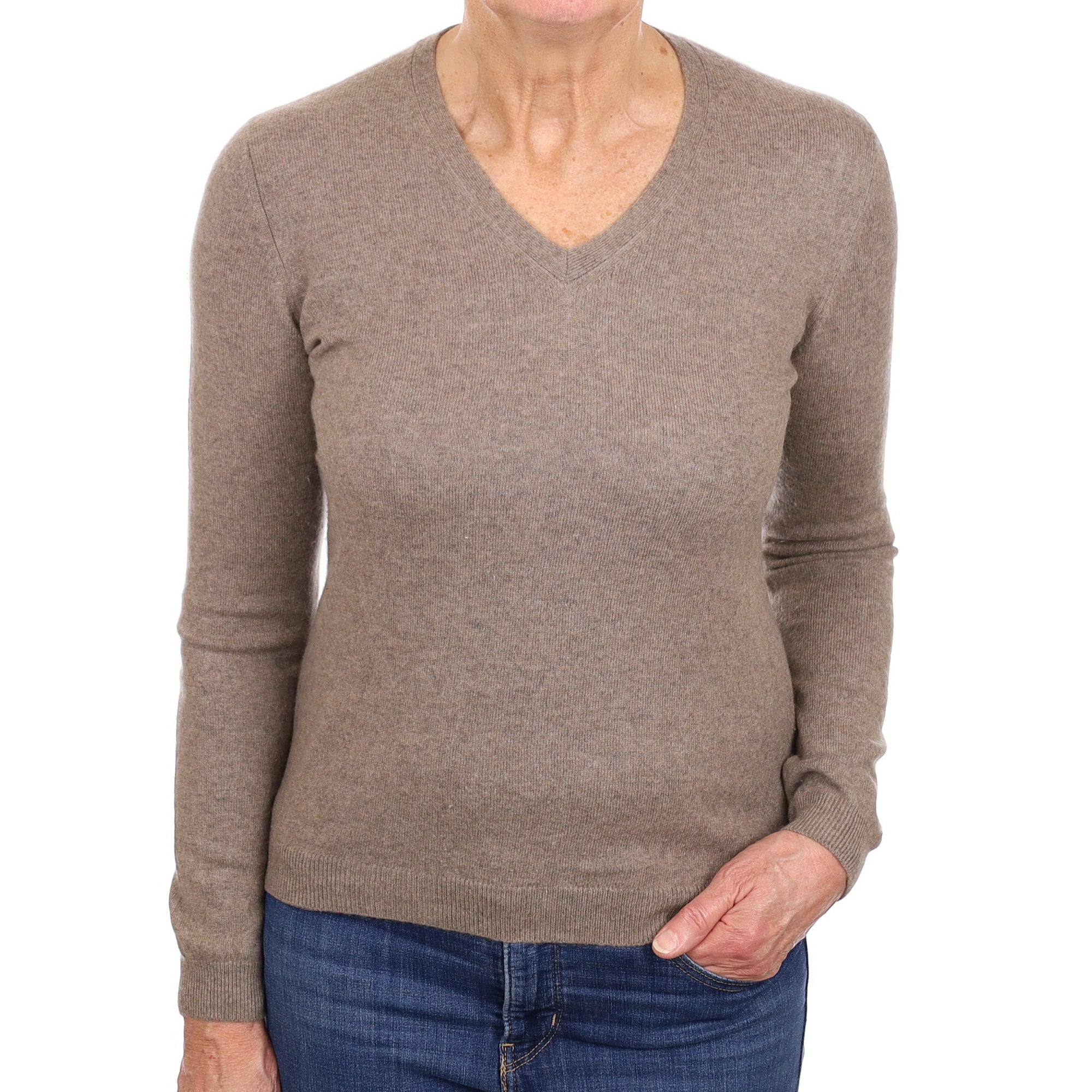 Mocha Brown Cashmere V Neck Jumper Medium