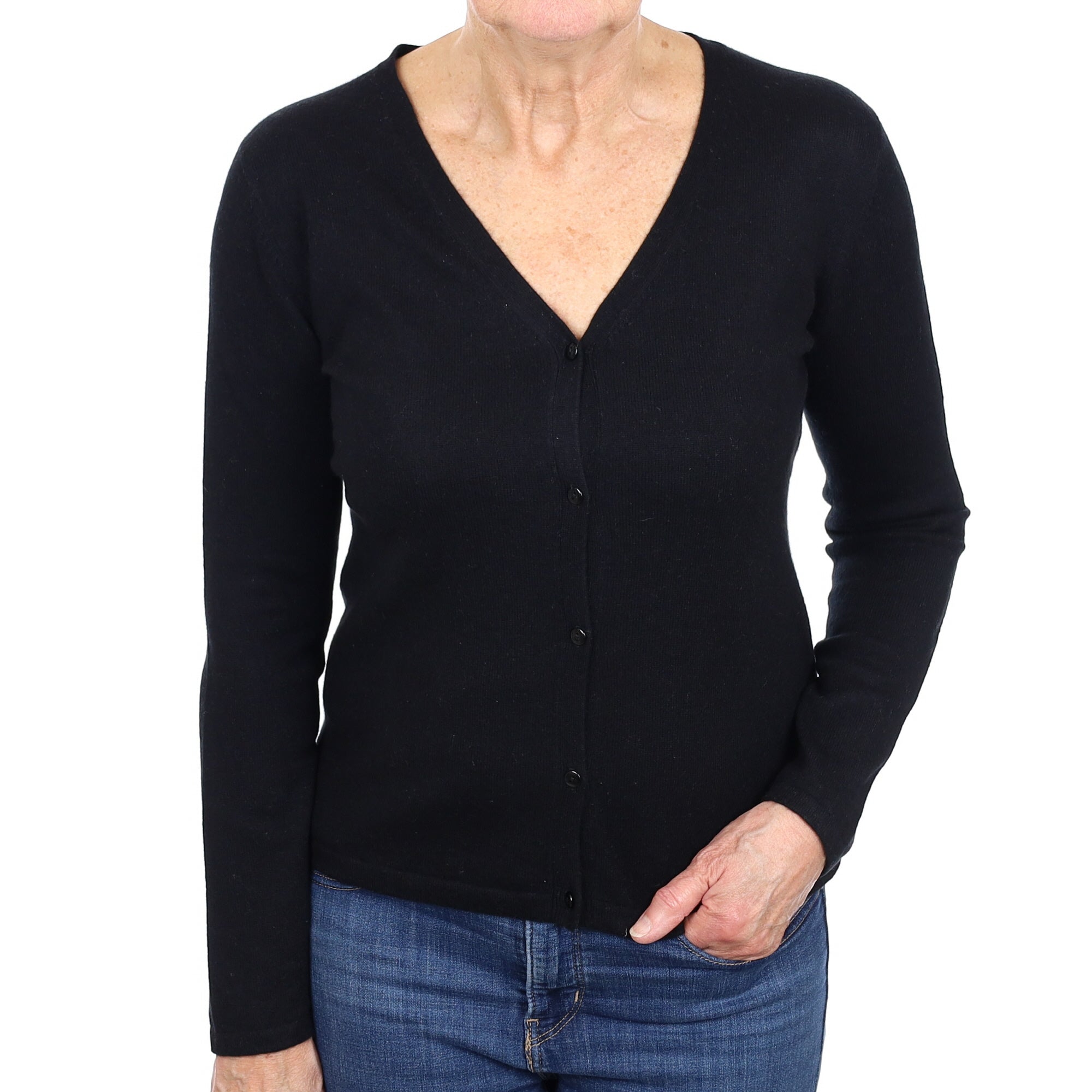 Black Cashmere V Neck Cardigan Medium