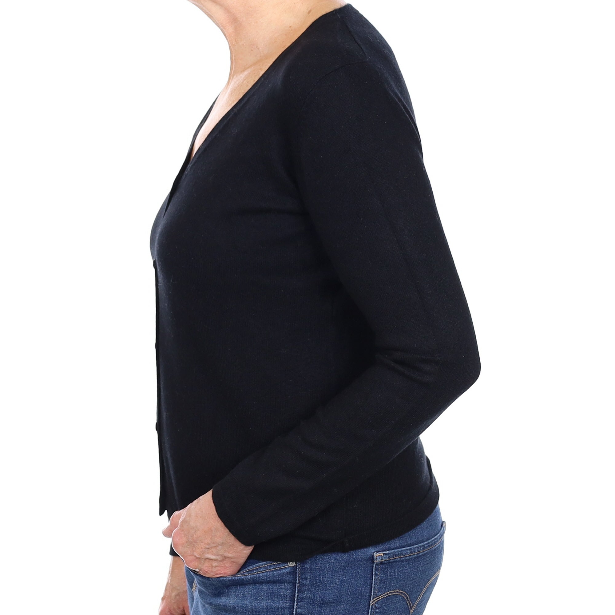 Black Cashmere V Neck Cardigan Medium