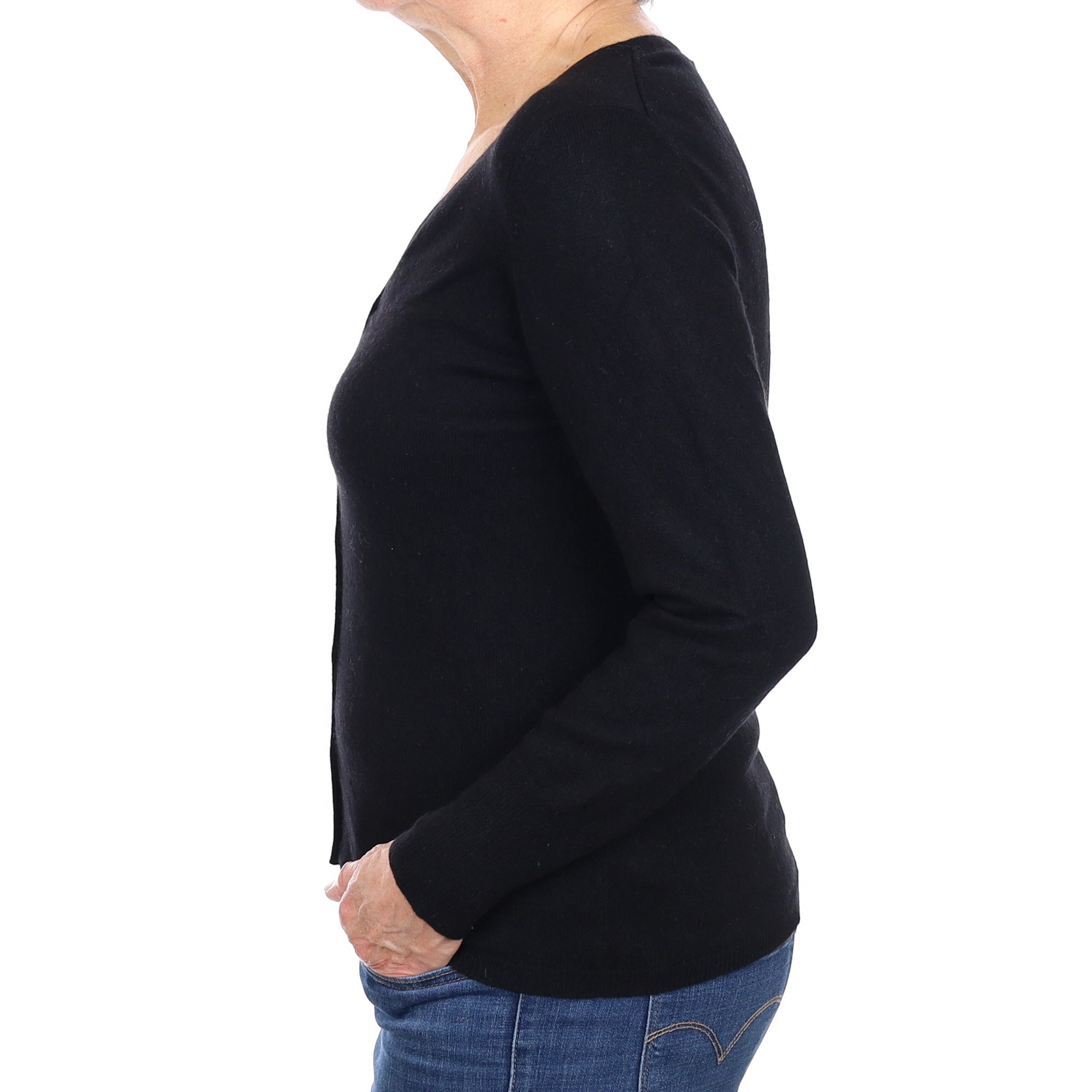 Black Cashmere V Neck Cardigan Medium