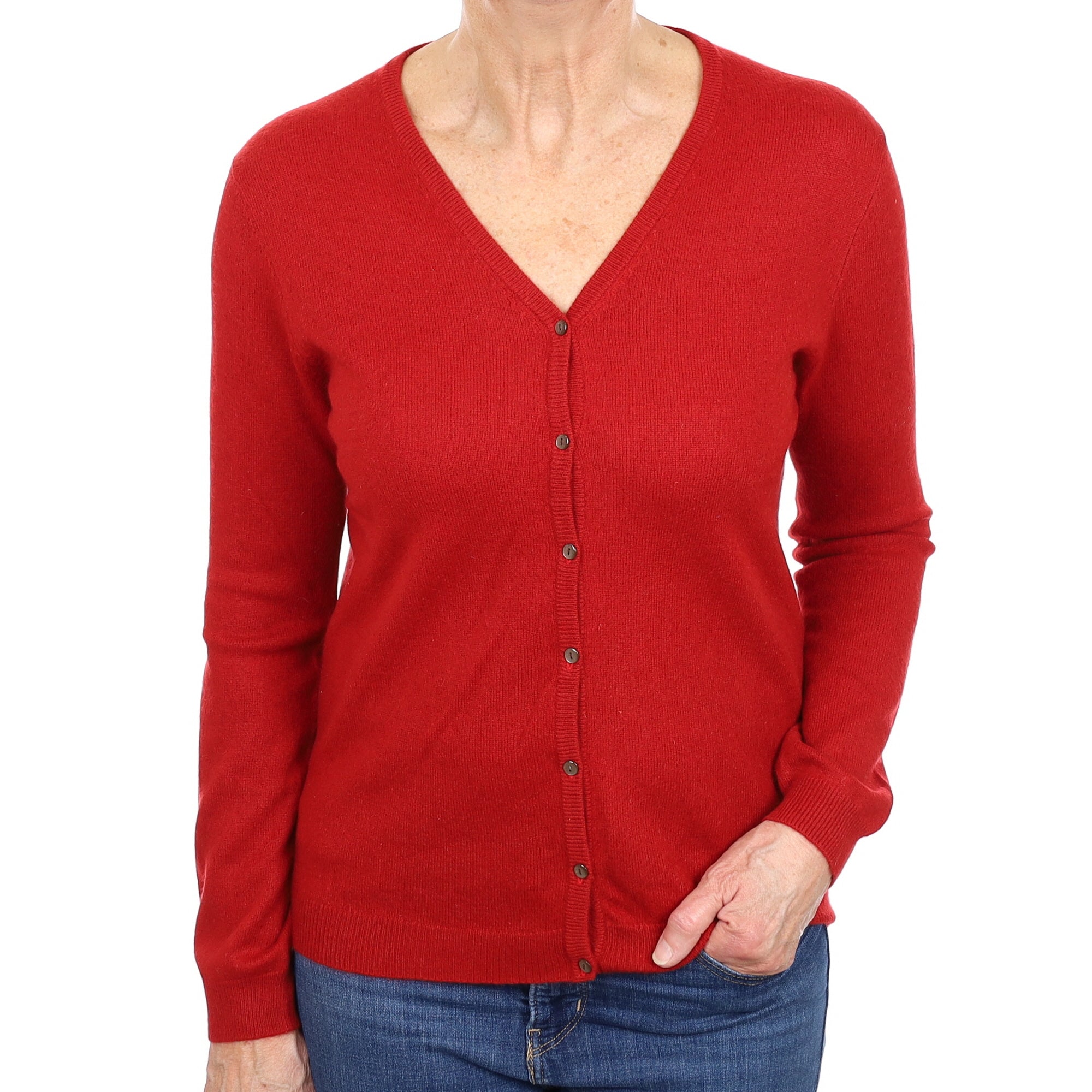 Tomato Red Cashmere V Neck Cardigan Medium
