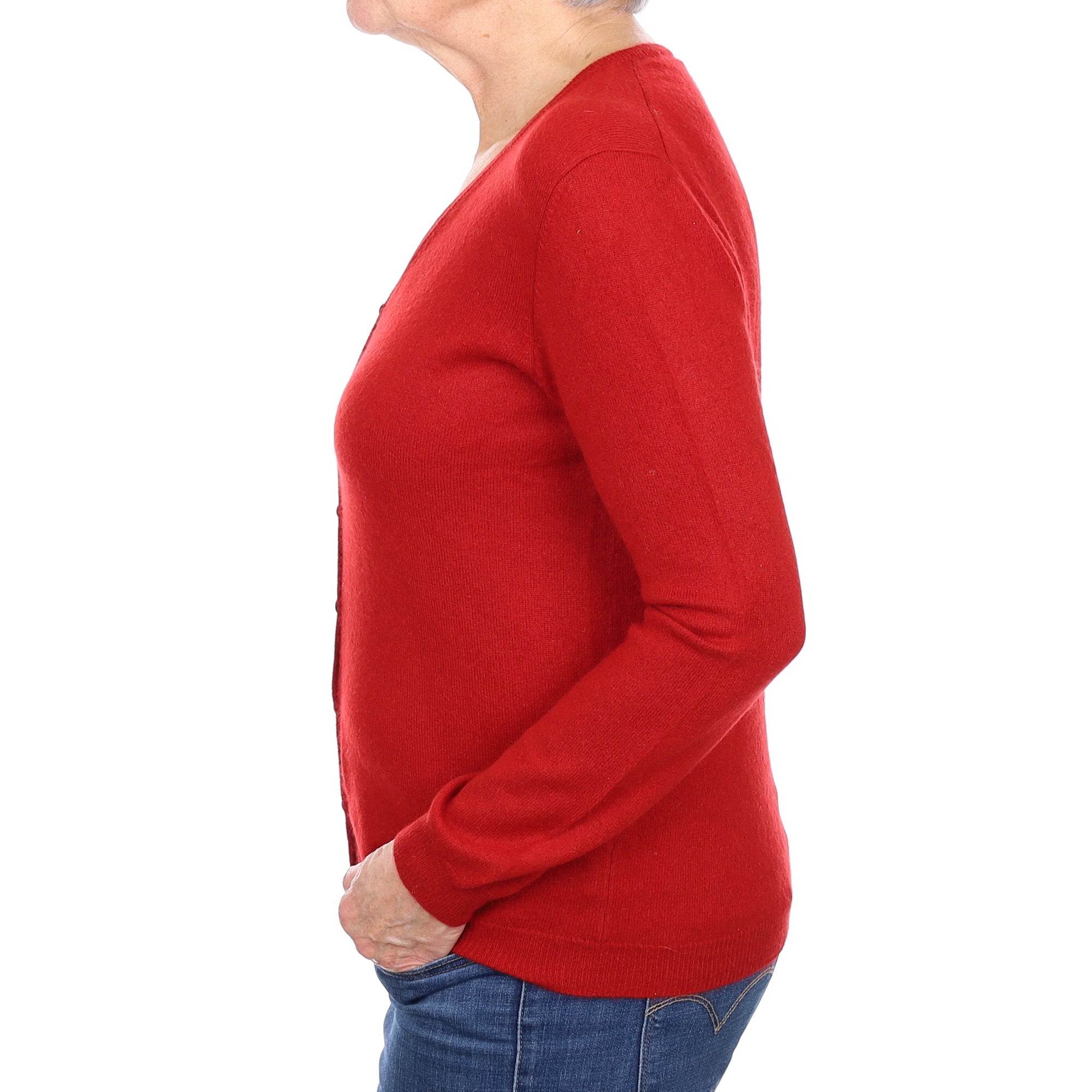 Tomato Red Cashmere V Neck Cardigan Medium