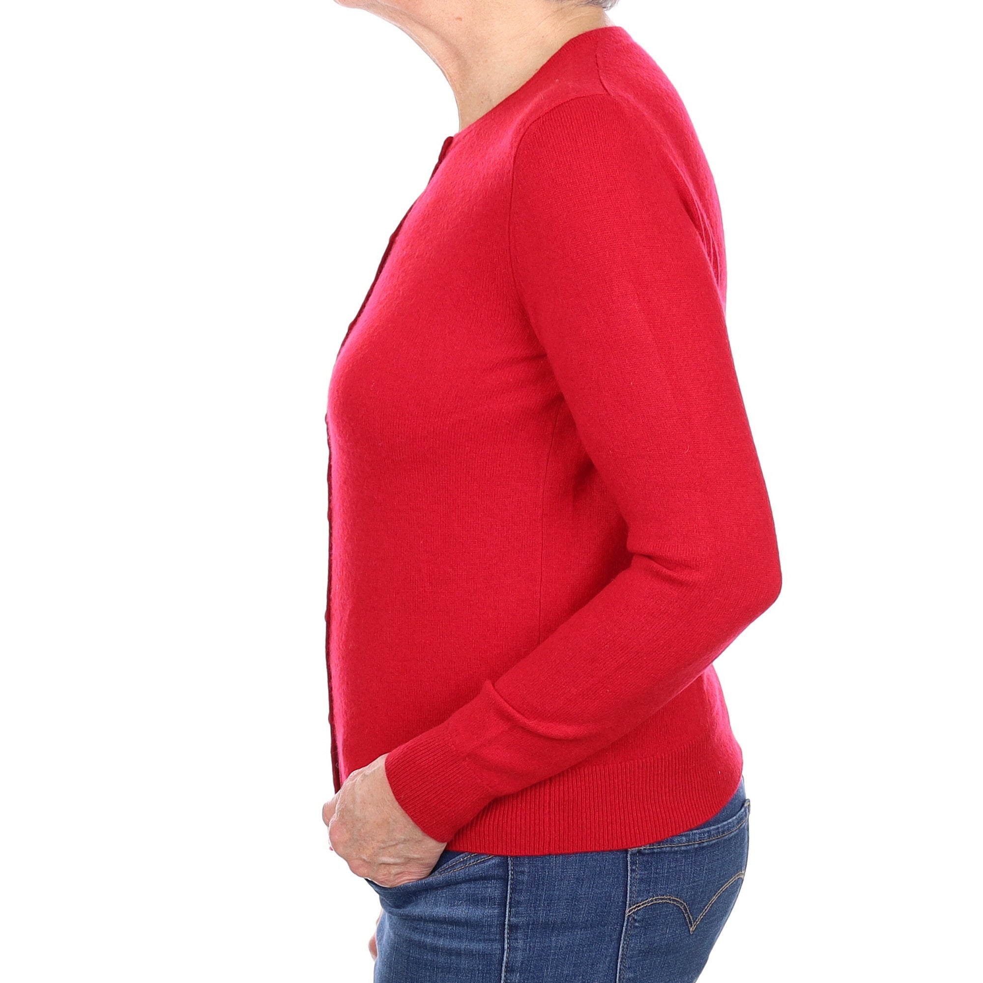 Ruby Red Cashmere Crew Neck Cardigan Medium