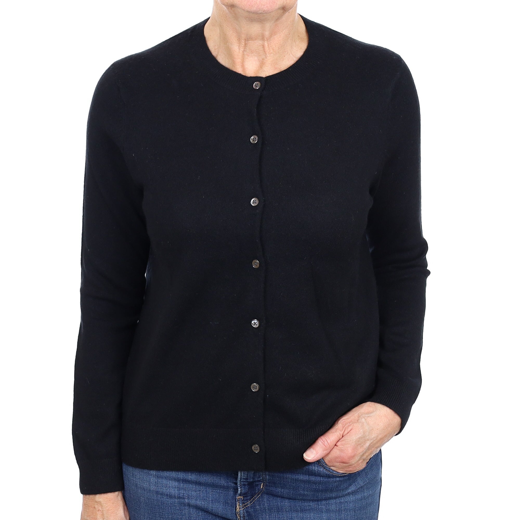 Black Cashmere Crew Neck Cardigan Medium