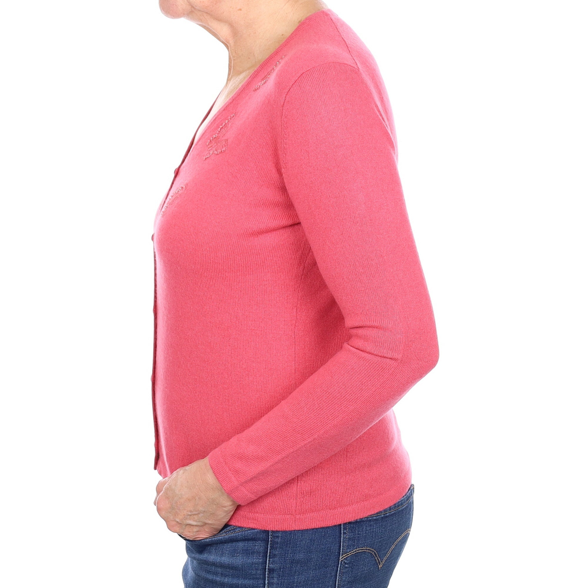 Rose Pink Embellished Cashmere V Neck Cardigan Medium