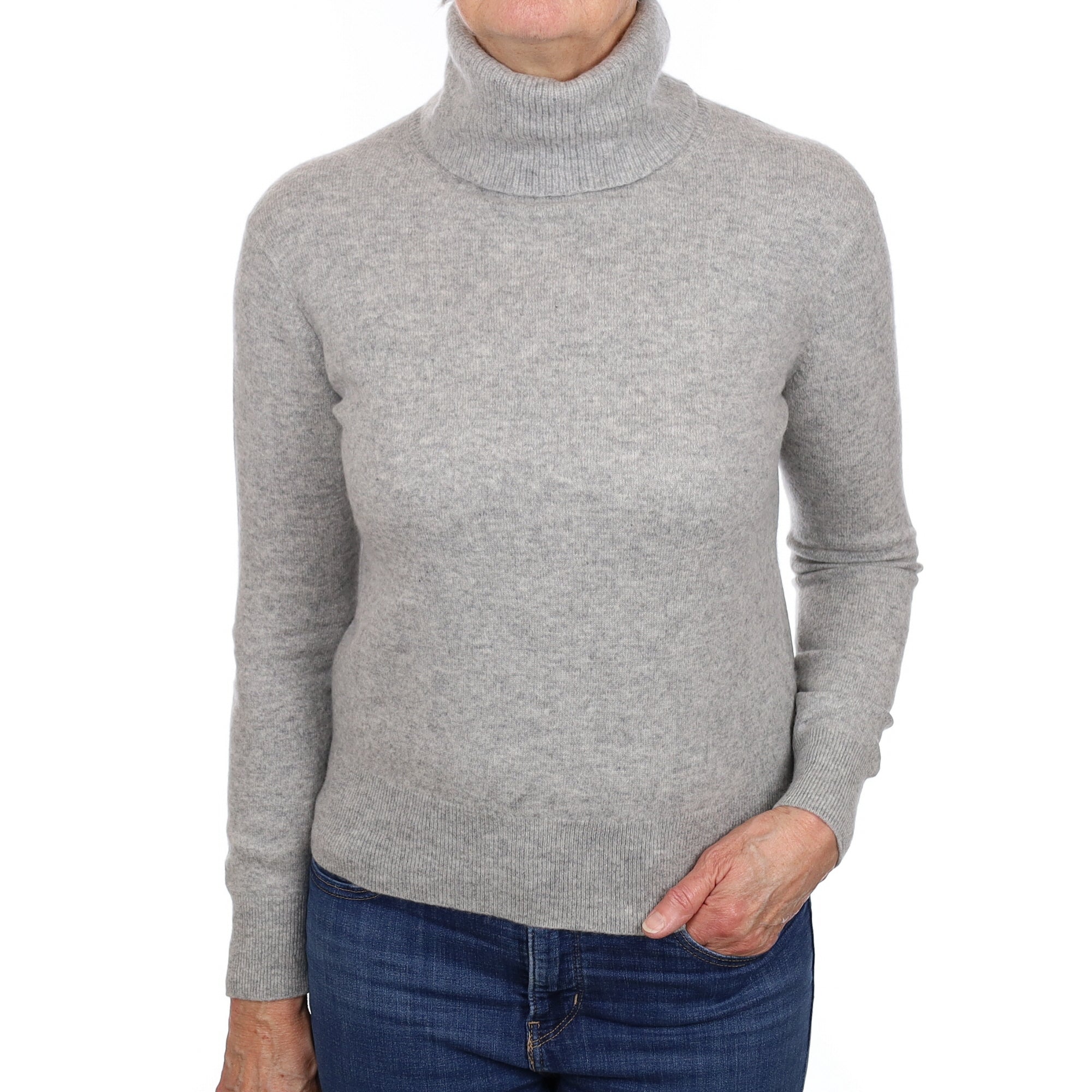 Smoke Grey Cashmere Polo Neck Jumper Medium
