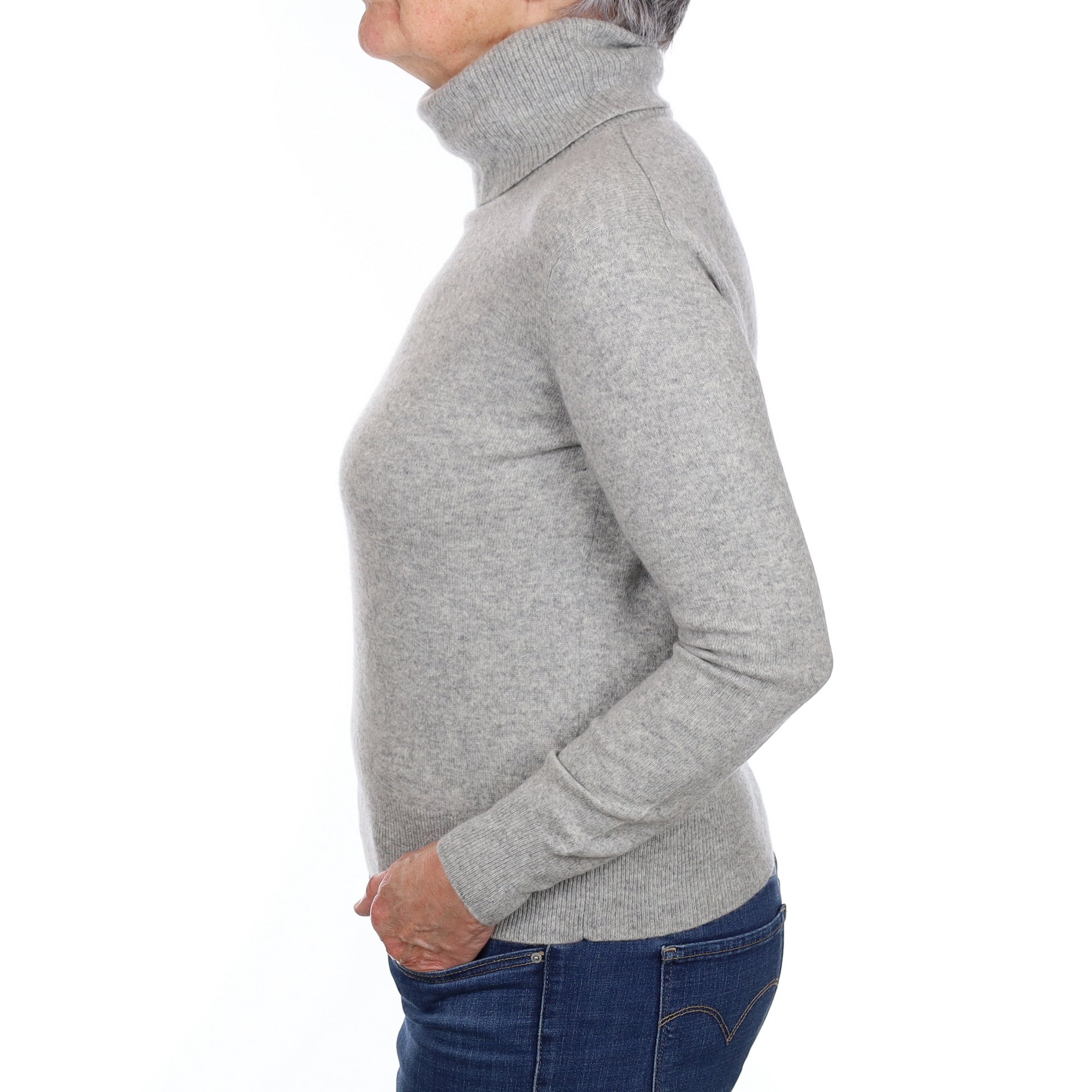 Smoke Grey Cashmere Polo Neck Jumper Medium