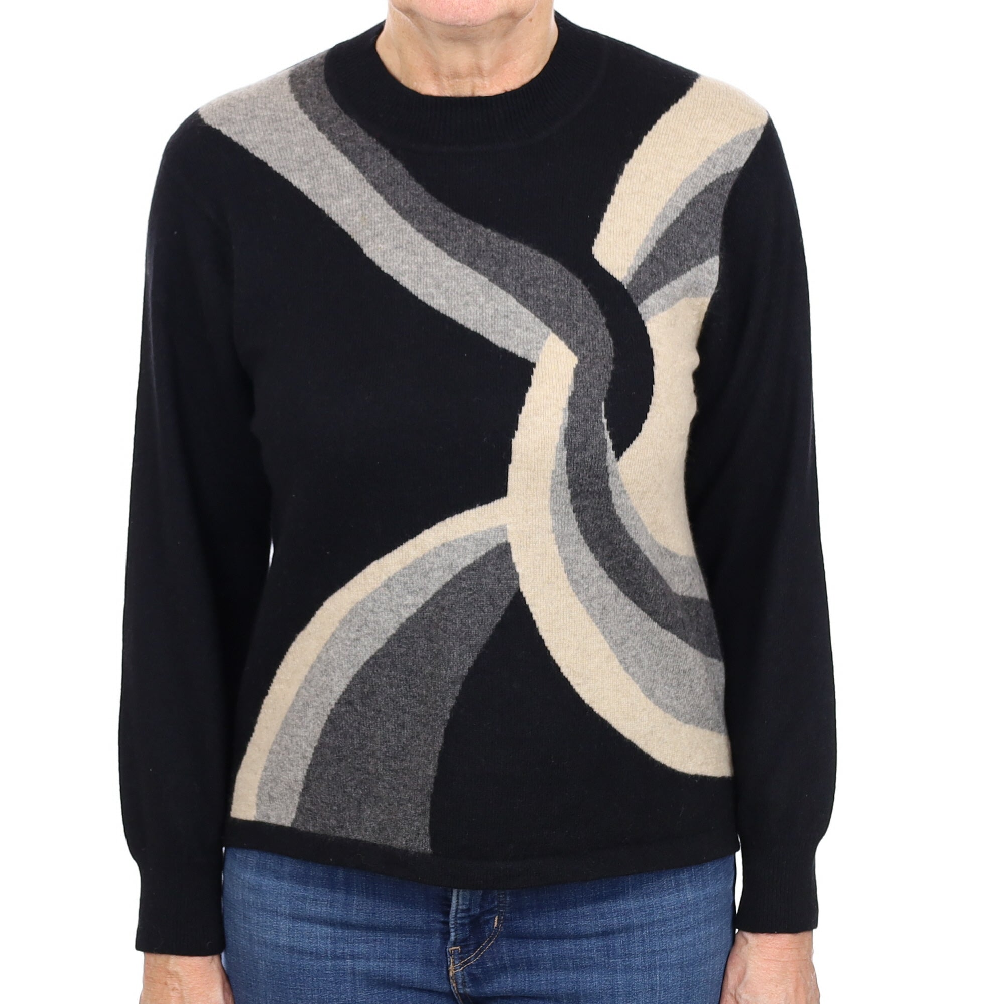 Black and Grey Patterned Cashmere Turtle Neck Jumper Medium