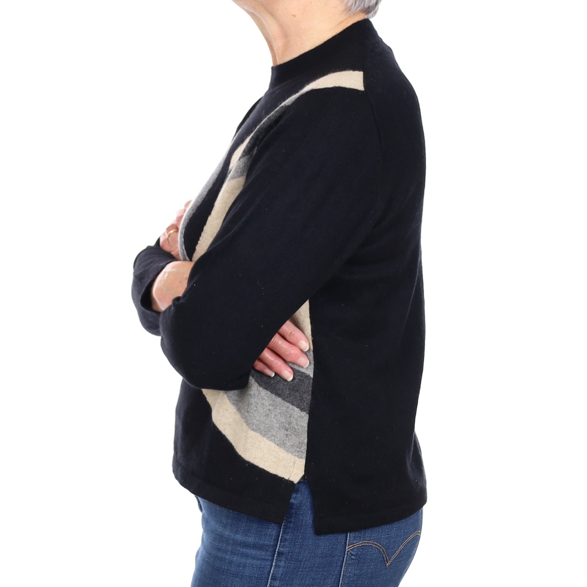 Black and Grey Patterned Cashmere Turtle Neck Jumper Medium