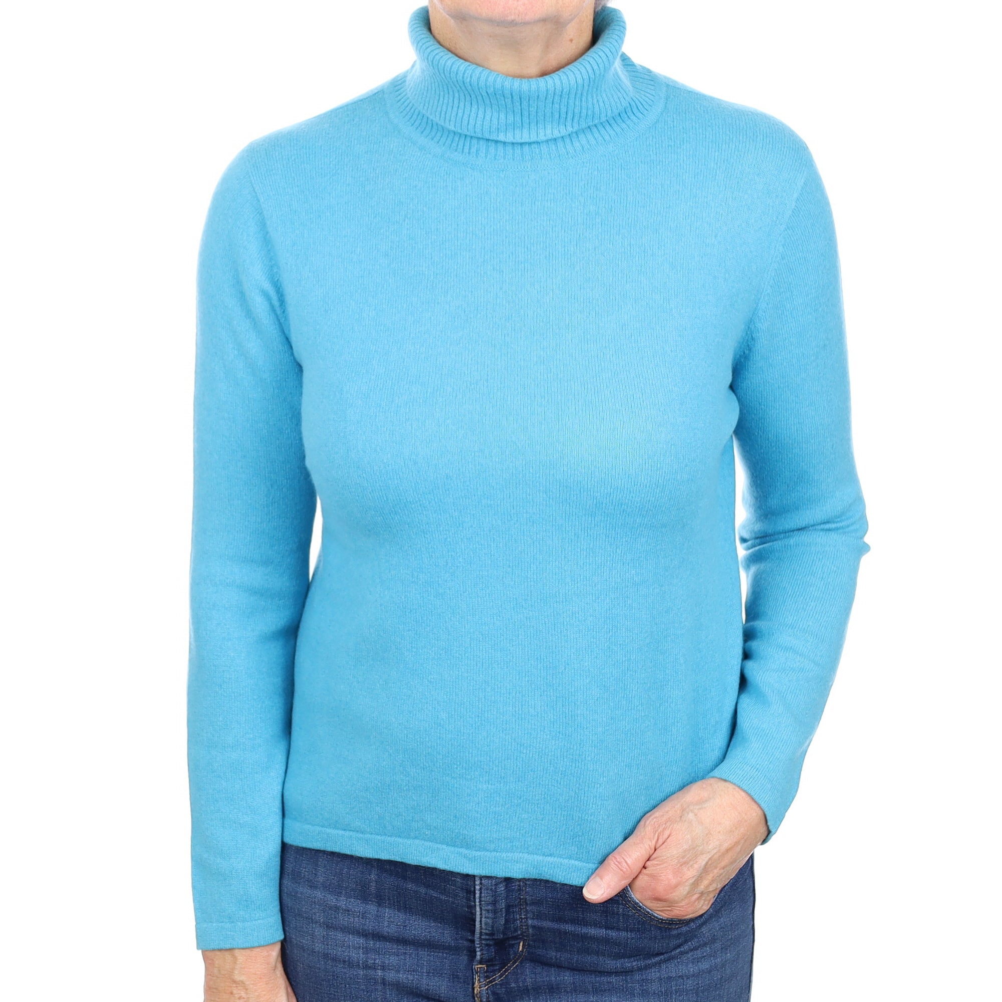 Bright Aqua Cashmere Polo Neck Jumper Medium