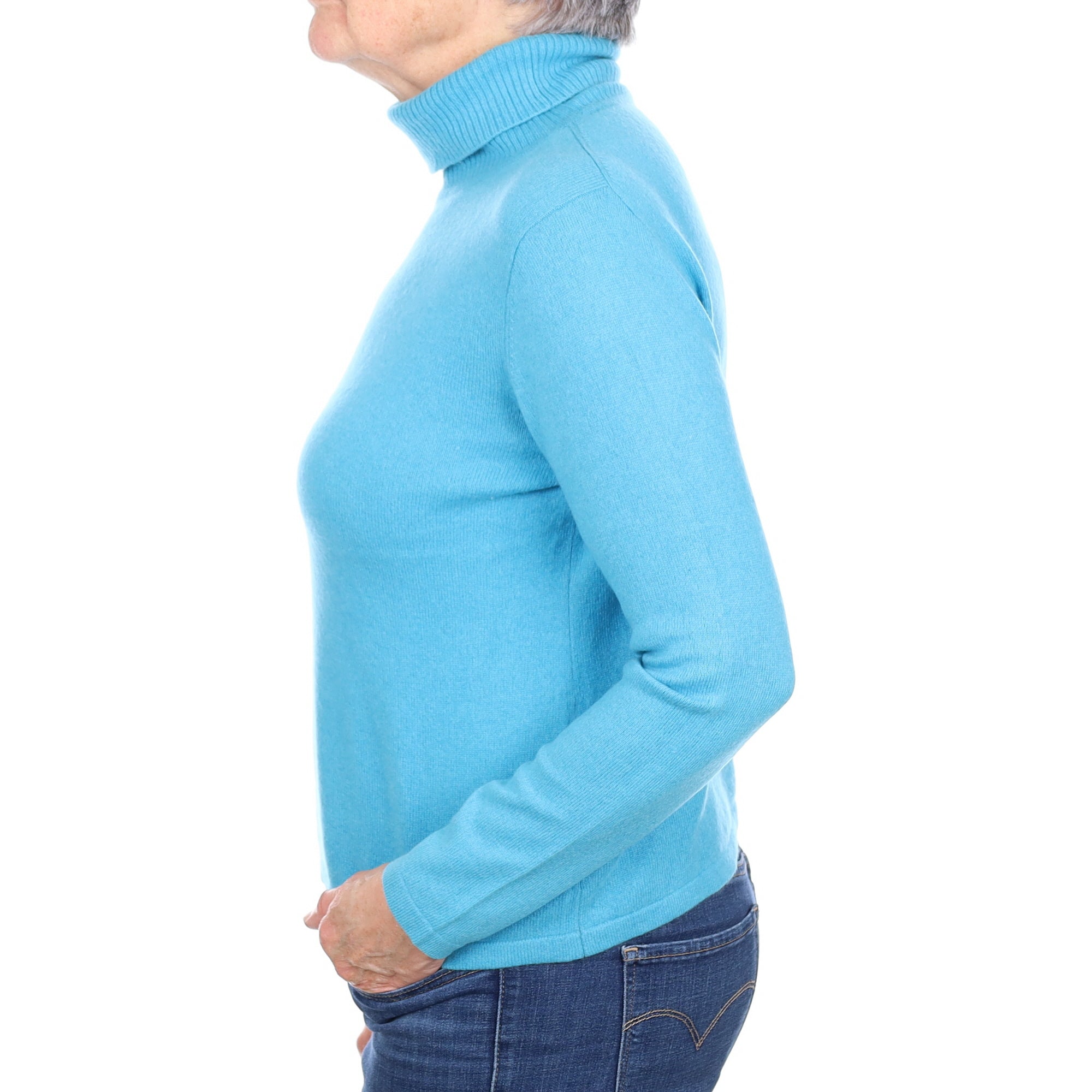 Bright Aqua Cashmere Polo Neck Jumper Medium