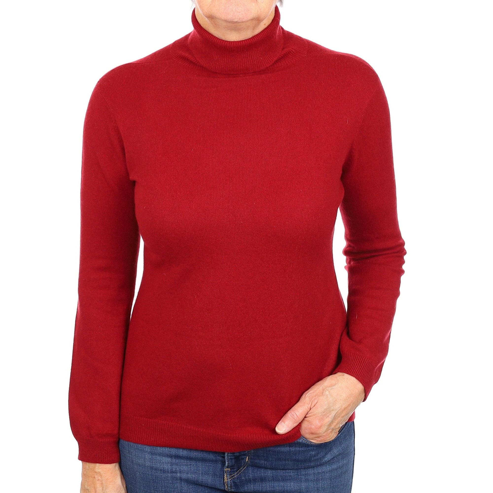Crimson Red Cashmere Polo Neck Jumper Medium