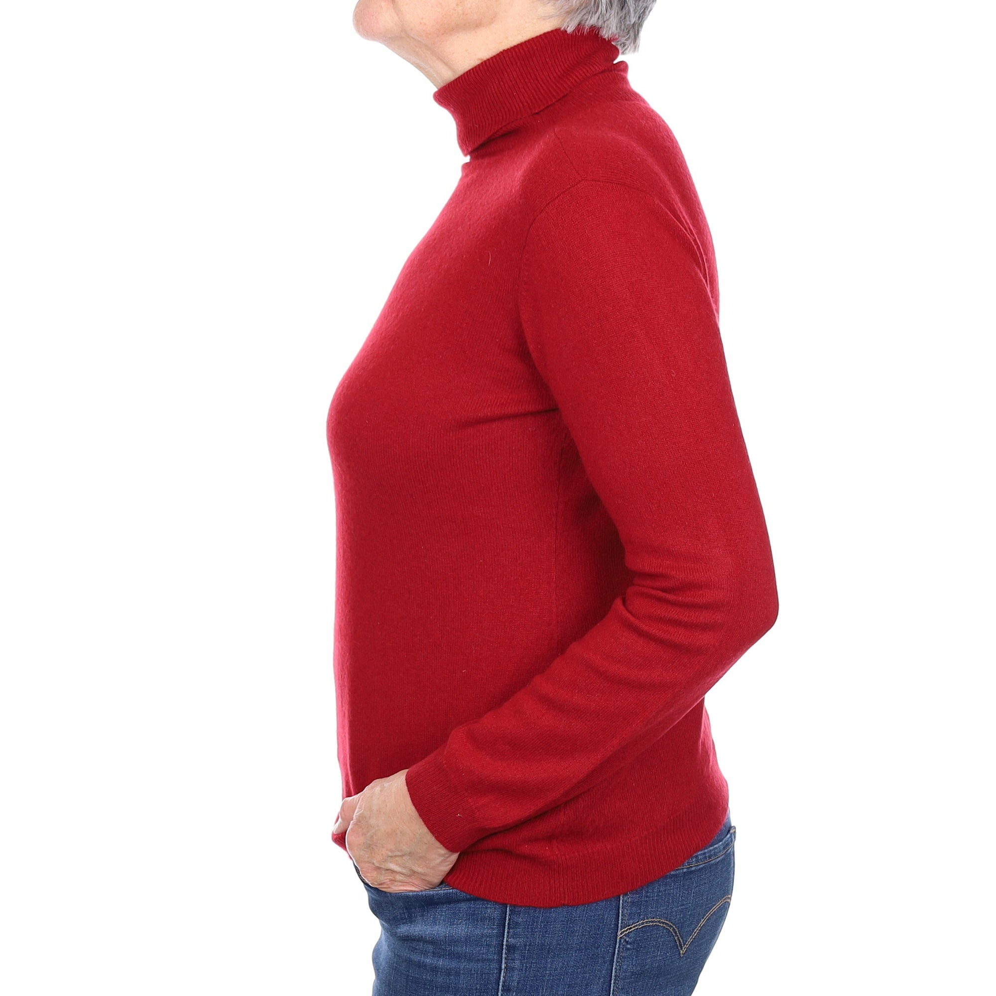 Crimson Red Cashmere Polo Neck Jumper Medium