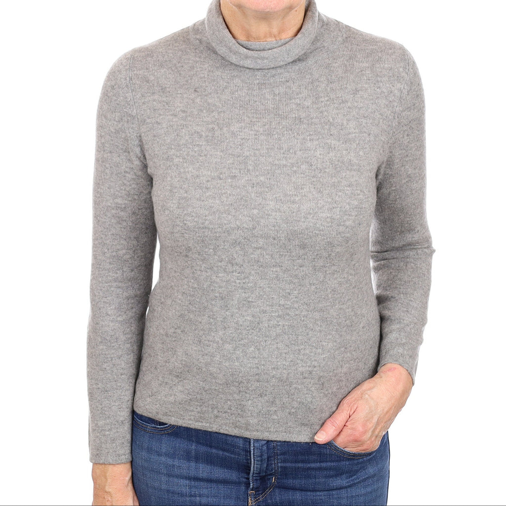 Ash Grey Cashmere Polo Neck Jumper Medium