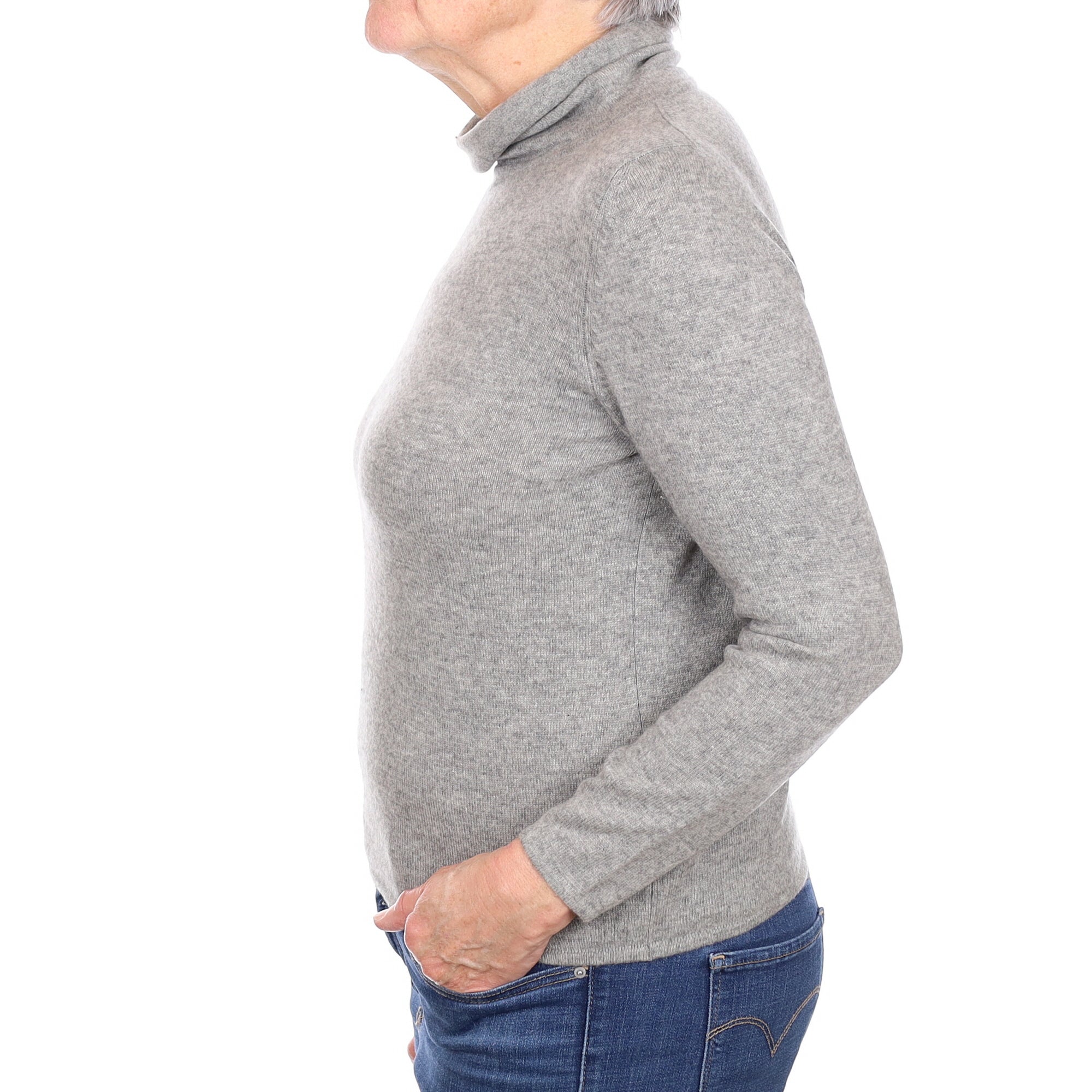 Ash Grey Cashmere Polo Neck Jumper Medium
